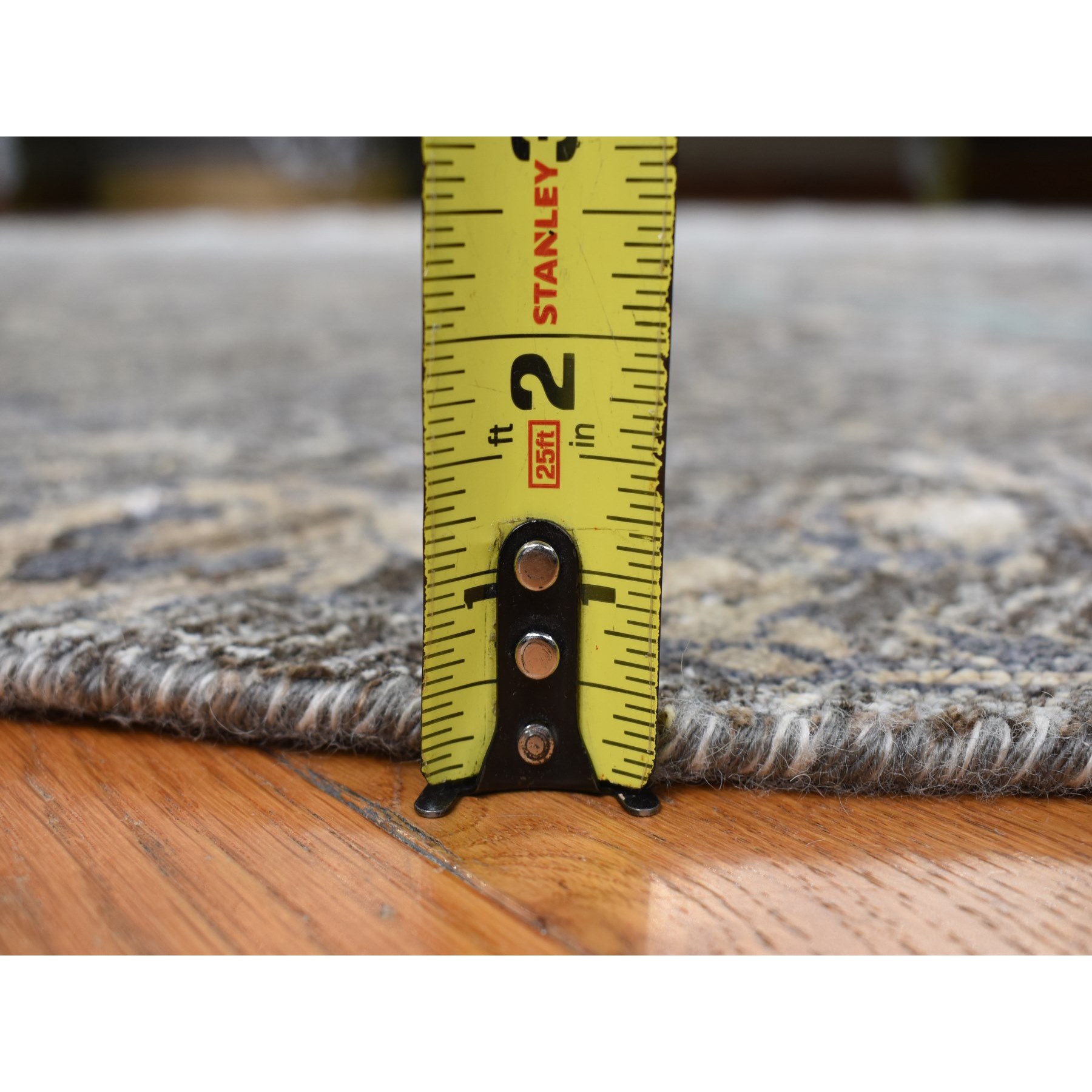 12’x12’ Stone Gray, Cypress Tree Design, Silk with Textured Wool, Hand Knotted, Round Oriental Rug HR78043 - Image 8