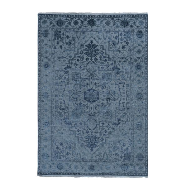 6'x9'2" Stone Gray, Heriz Design, Wool and Silk, Hi-lo Pile, Hand Knotted, Oriental Rug HR78049