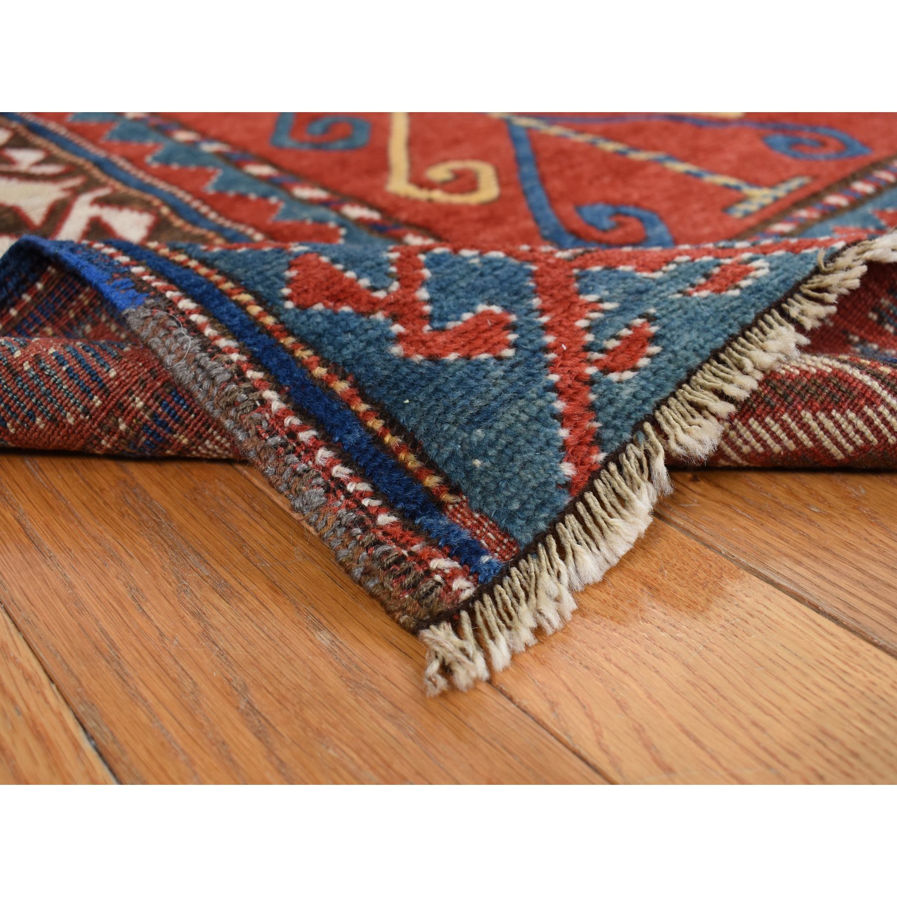 6'10"x9'3" Scarlet Red, Antique Caucasian Swan Kazak, Vegetable Dyes, Good Condition, No Repairs, Clean, Rare Large Size, 100% Wool, Hand knotted Oriental Rug HR78056 - Image 5