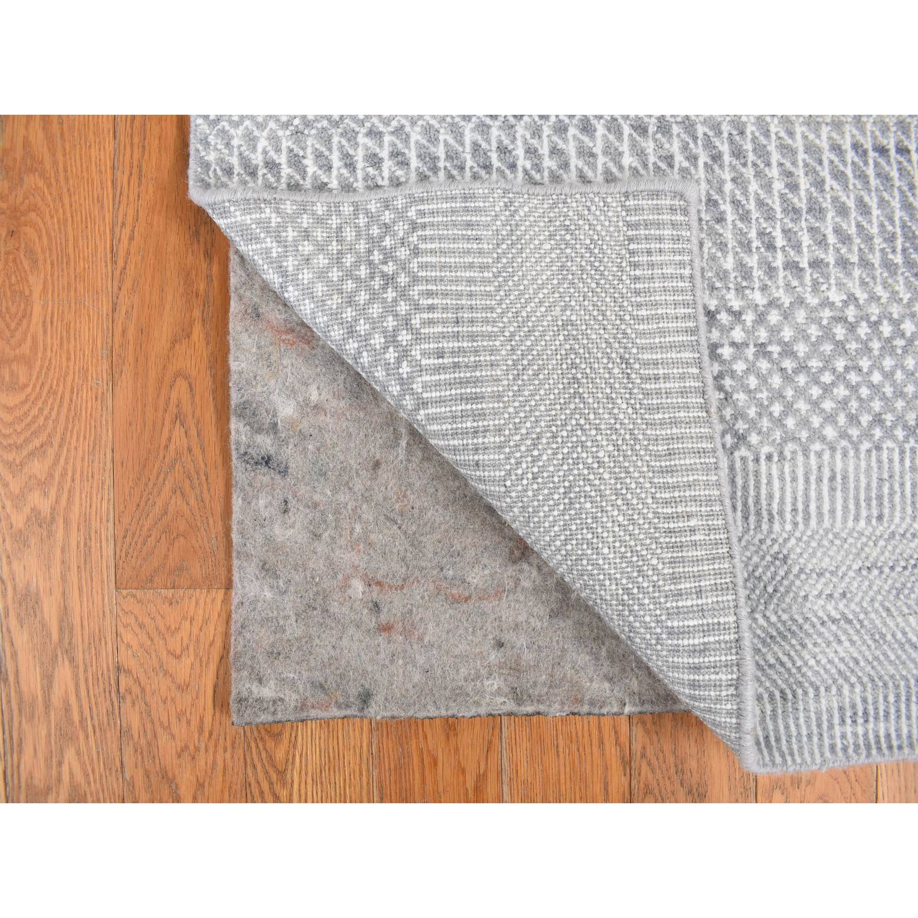 3'x11'10" Periwinkle Blue, Grass Design, Hand Knotted, Wool and Silk, Tone on Tone Modern, Runner Oriental Rug HR78067 - Image 4