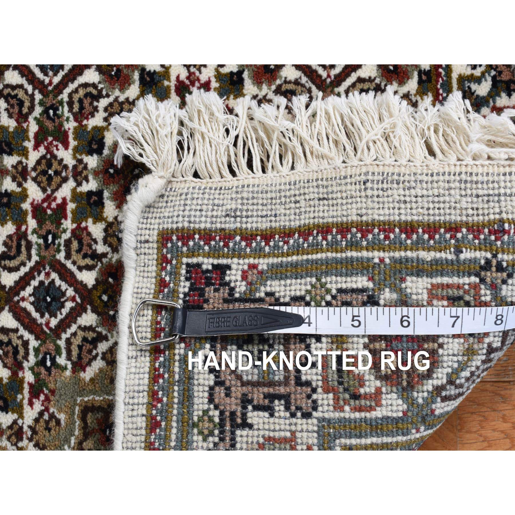 2'7"x11'10" Ivory, Wool and Silk, Tabriz Mahi Medallion Design, Hand Knotted, Runner Oriental Rug HR78068 - Image 8