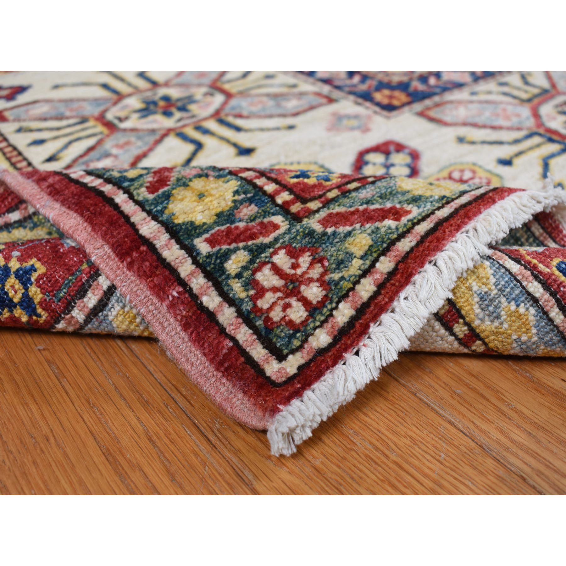 9'x12' Maroon Red, Super Kazak Geometric Design, Pure Wool, Hand Knotted, Oriental Rug HR78082 - Image 6
