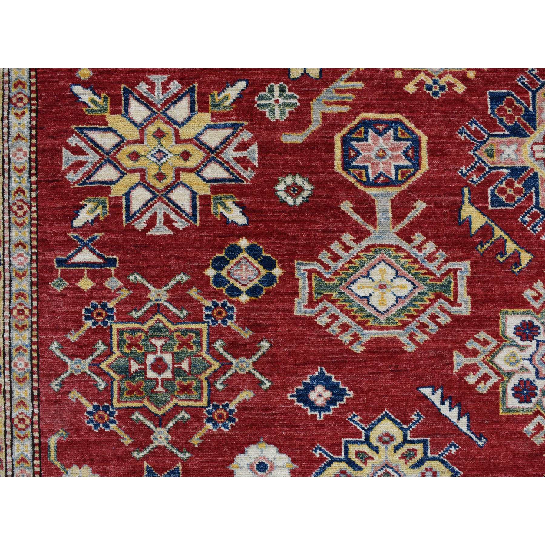 9'x12' Maroon Red, Super Kazak Geometric Design, Pure Wool, Hand Knotted, Oriental Rug HR78082 - Image 7