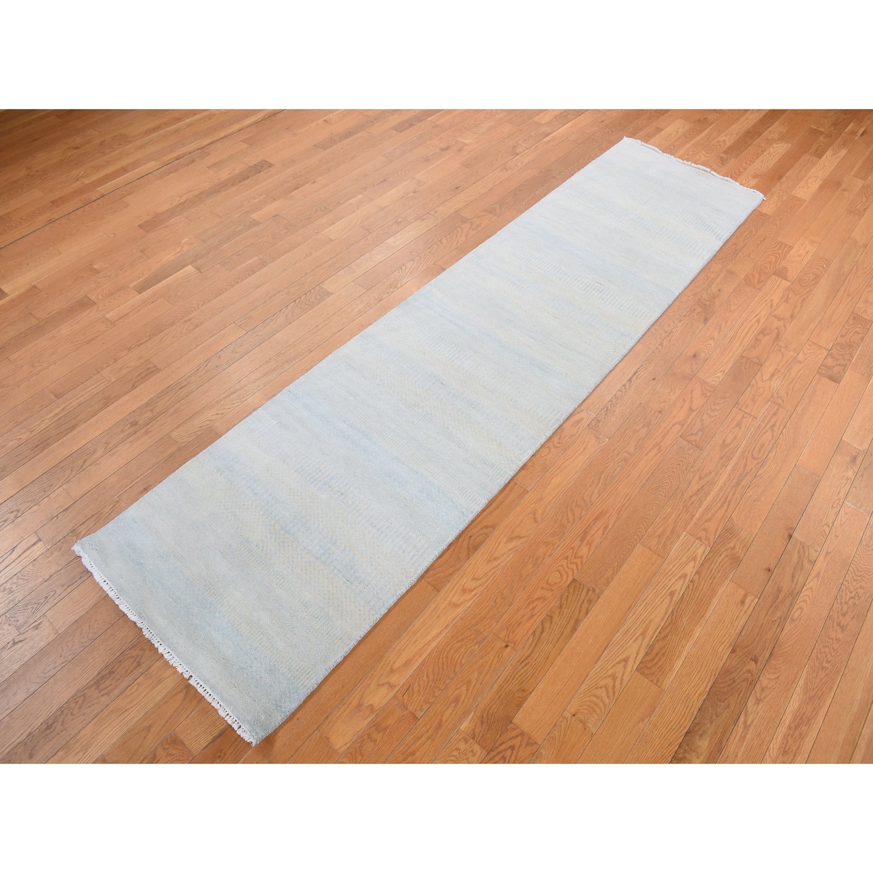 2'7"x10' Marian Blue, Grass Design Gabbeh, Wool and Silk, Hand Knotted, Runner Oriental Rug HR78094 - Image 3