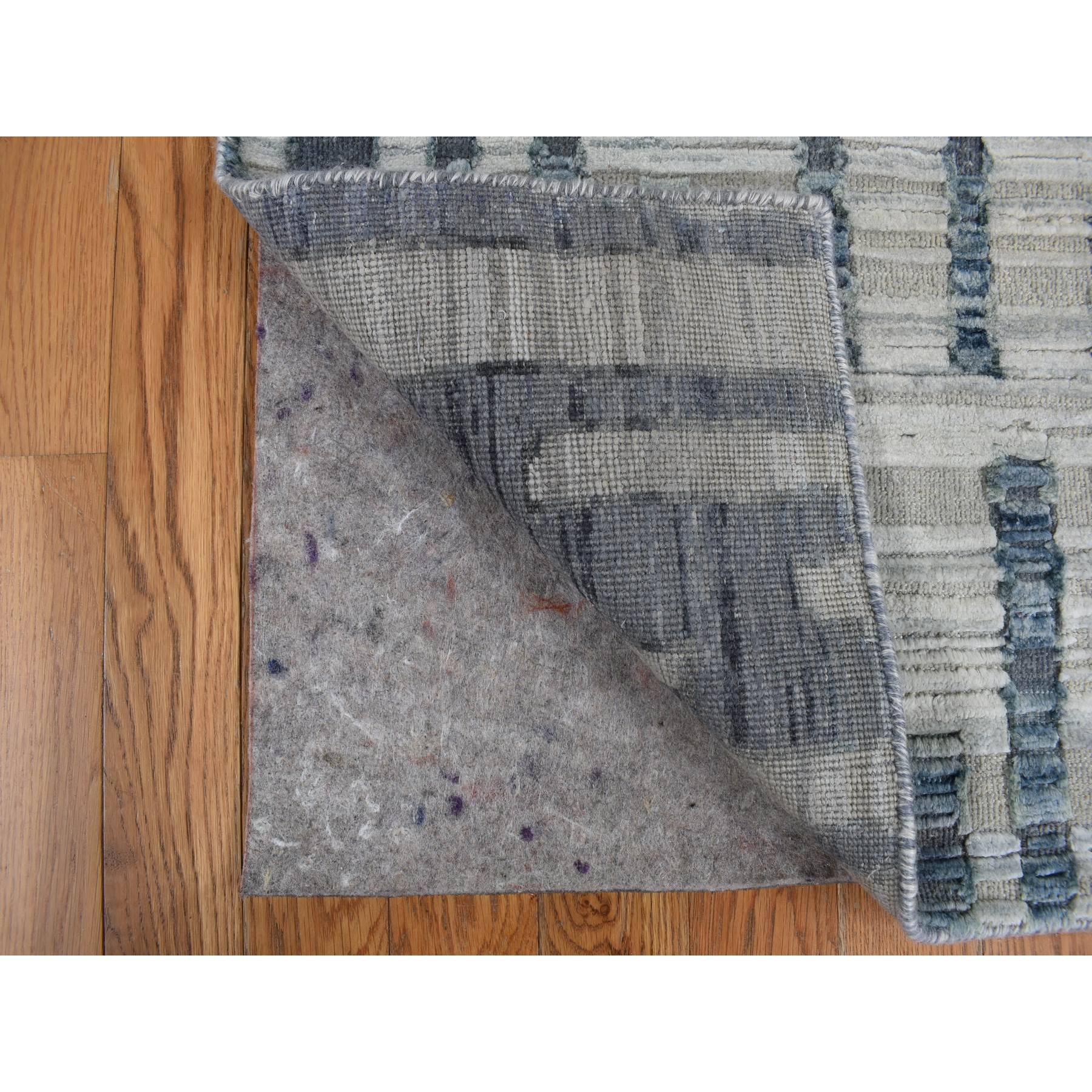 2'6x12'3" Air Force Blue, Pure Silk and Textured Wool, Zigzag with Graph Design, Hand Knotted, Runner Oriental Rug HR78096 - Image 4