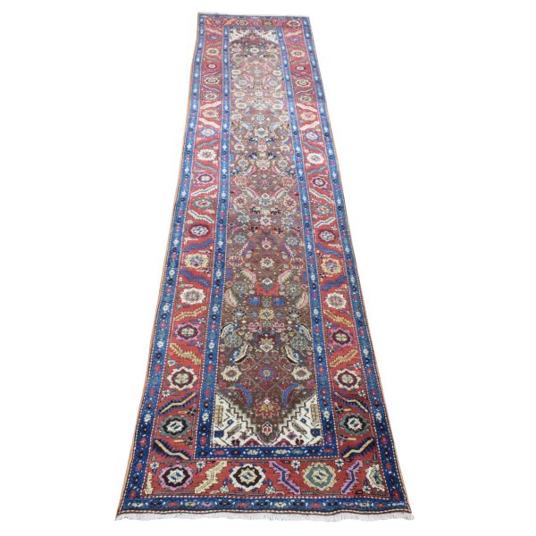 3'x13'6" Almond Brown, Antique Persian Bakshaish, Excellent Condition, Hand Knotted, Pure Wool Runner Oriental Rug HR80592