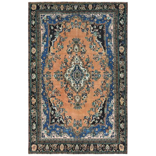 6'6"x9'10" Burnt Orange, Vintage Persian Bibikabad Sheared Low, Distressed Look Worn Wool Hand Knotted, Oriental Rug HR81199