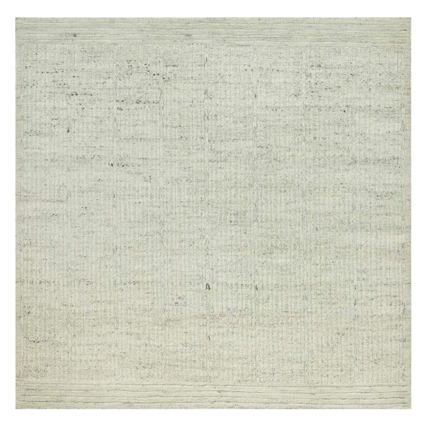 8'x8' Mindful Gray, High and Low Pile Cord Collection, Flat Weave Shiny Wool, Hand Woven Plain and Simple Oriental Square Rug HR90476