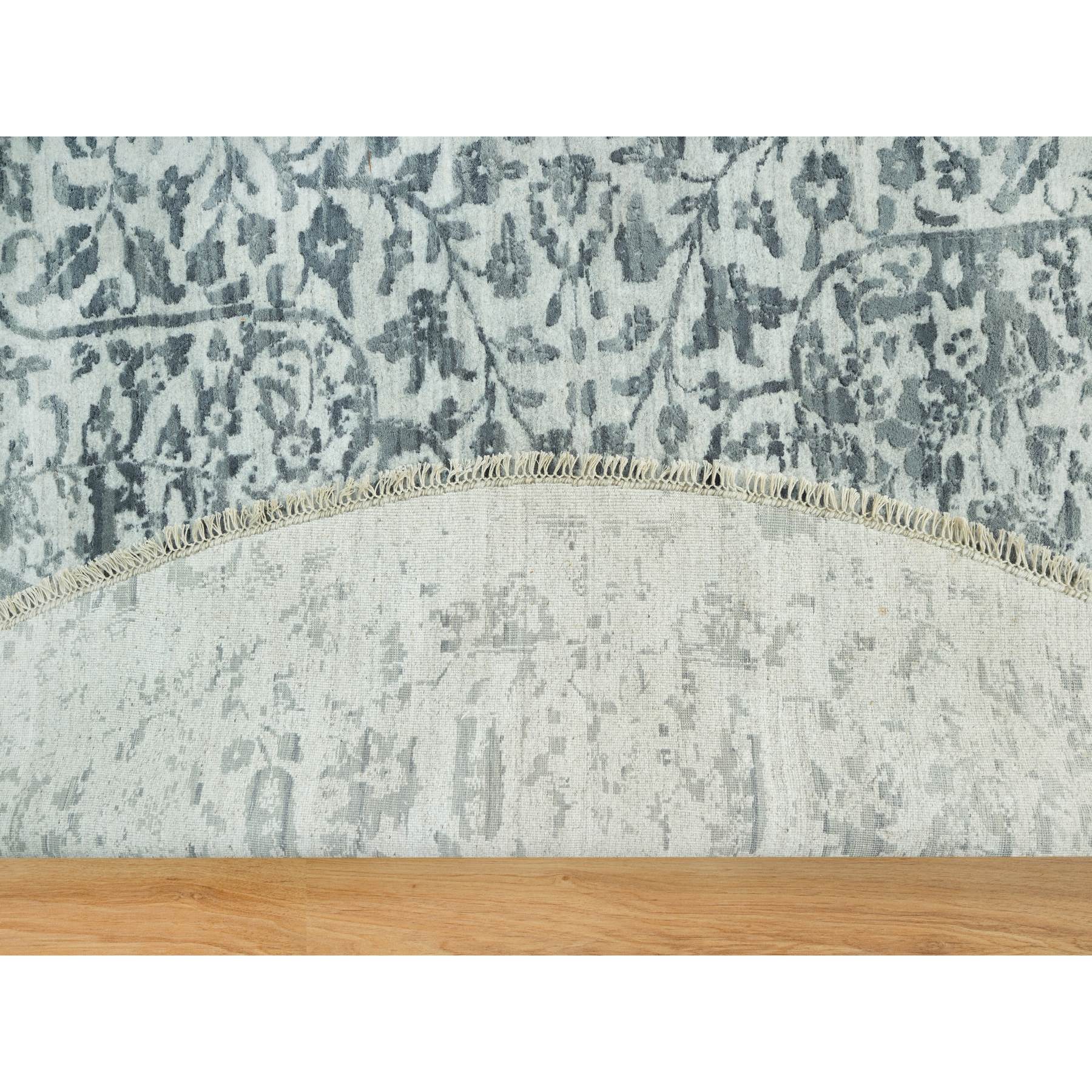 14'x14' Lamp Room and Castlerock Gray, Broken and Erased Hand Knotted Persian Design, Wool and Silk Square Oriental Rug HR90480 - Image 4