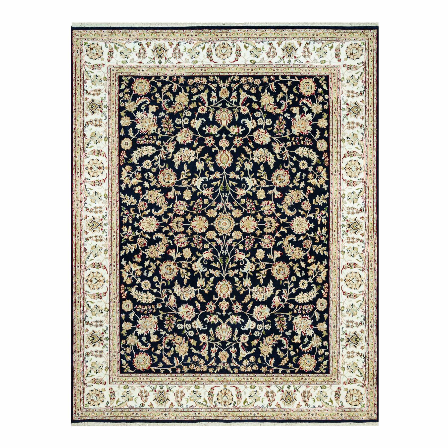 8'x10'3" Ombre Blue, Denser Weave Hand Knotted, 250 KPSI, Nain Design and All Over Floral Motifs, Organic Wool, Oriental Rug HR90498