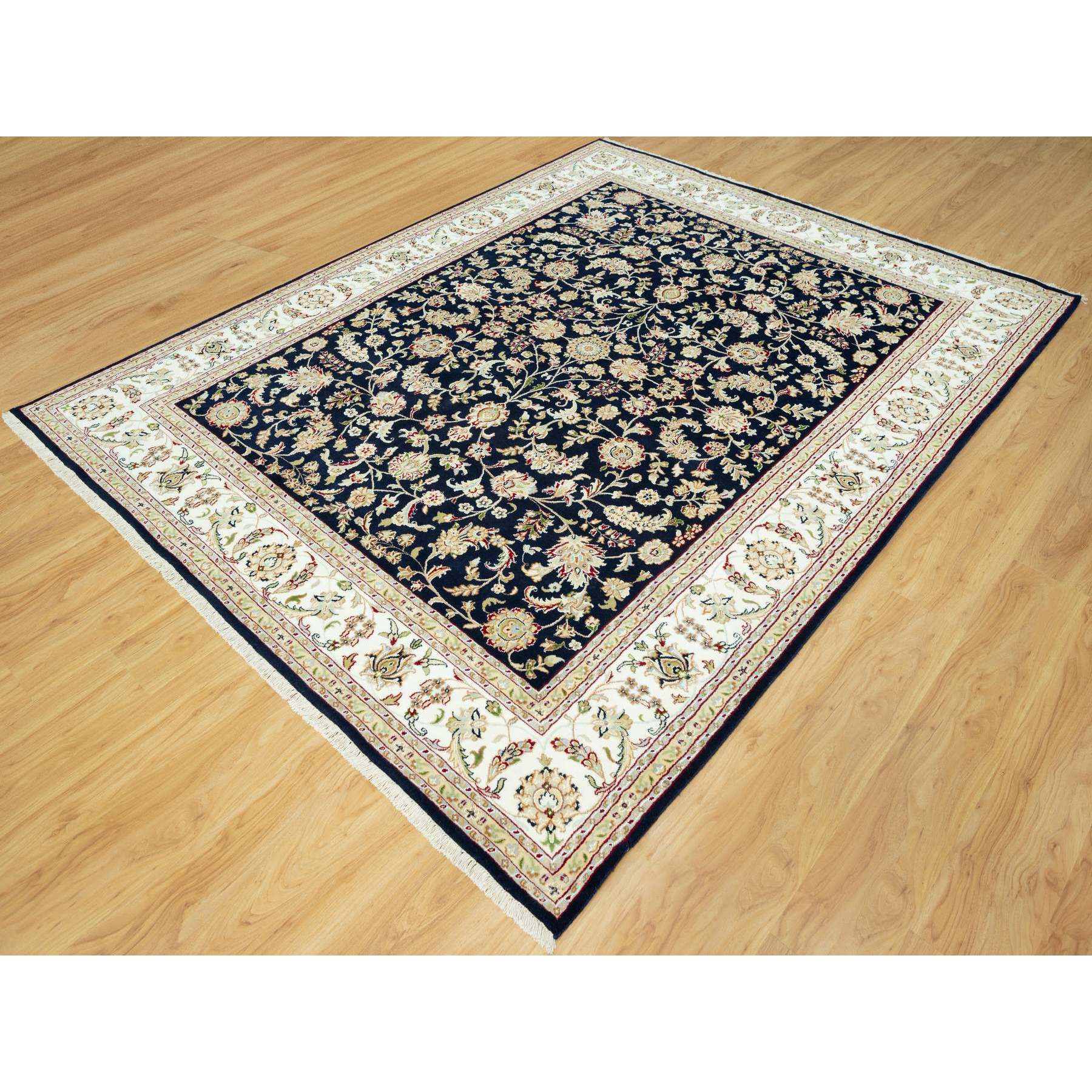8'x10'3" Ombre Blue, Denser Weave Hand Knotted, 250 KPSI, Nain Design and All Over Floral Motifs, Organic Wool, Oriental Rug HR90498 - Image 4