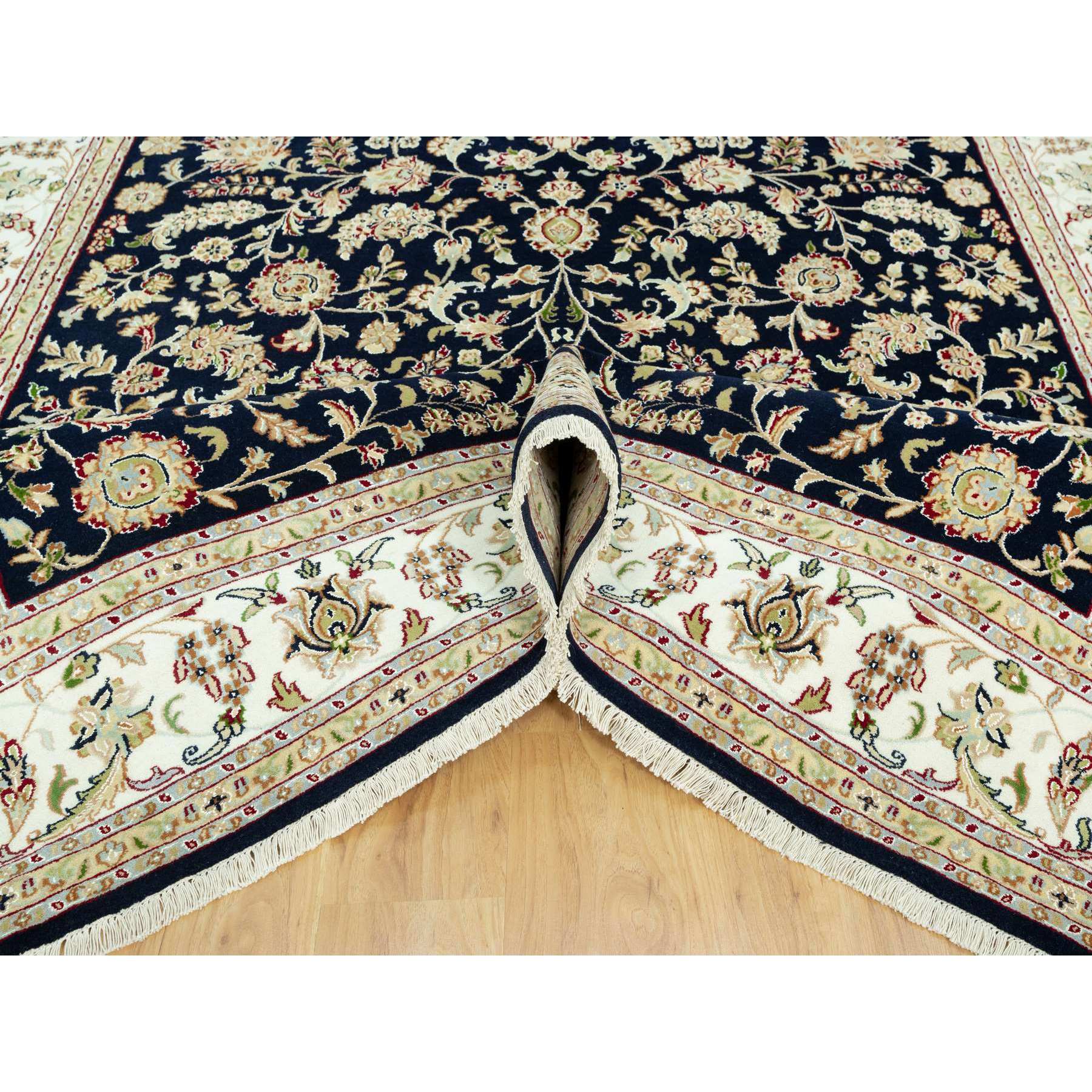 8'x10'3" Ombre Blue, Denser Weave Hand Knotted, 250 KPSI, Nain Design and All Over Floral Motifs, Organic Wool, Oriental Rug HR90498 - Image 6