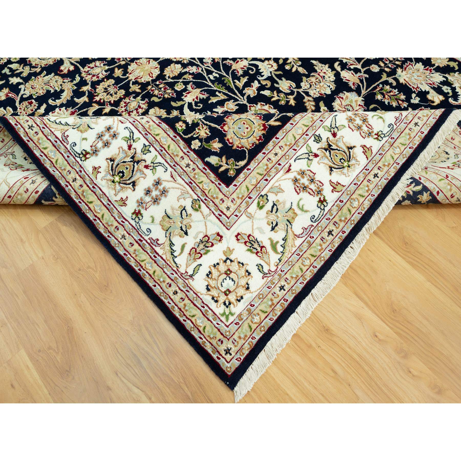 8'x10'3" Ombre Blue, Denser Weave Hand Knotted, 250 KPSI, Nain Design and All Over Floral Motifs, Organic Wool, Oriental Rug HR90498 - Image 7