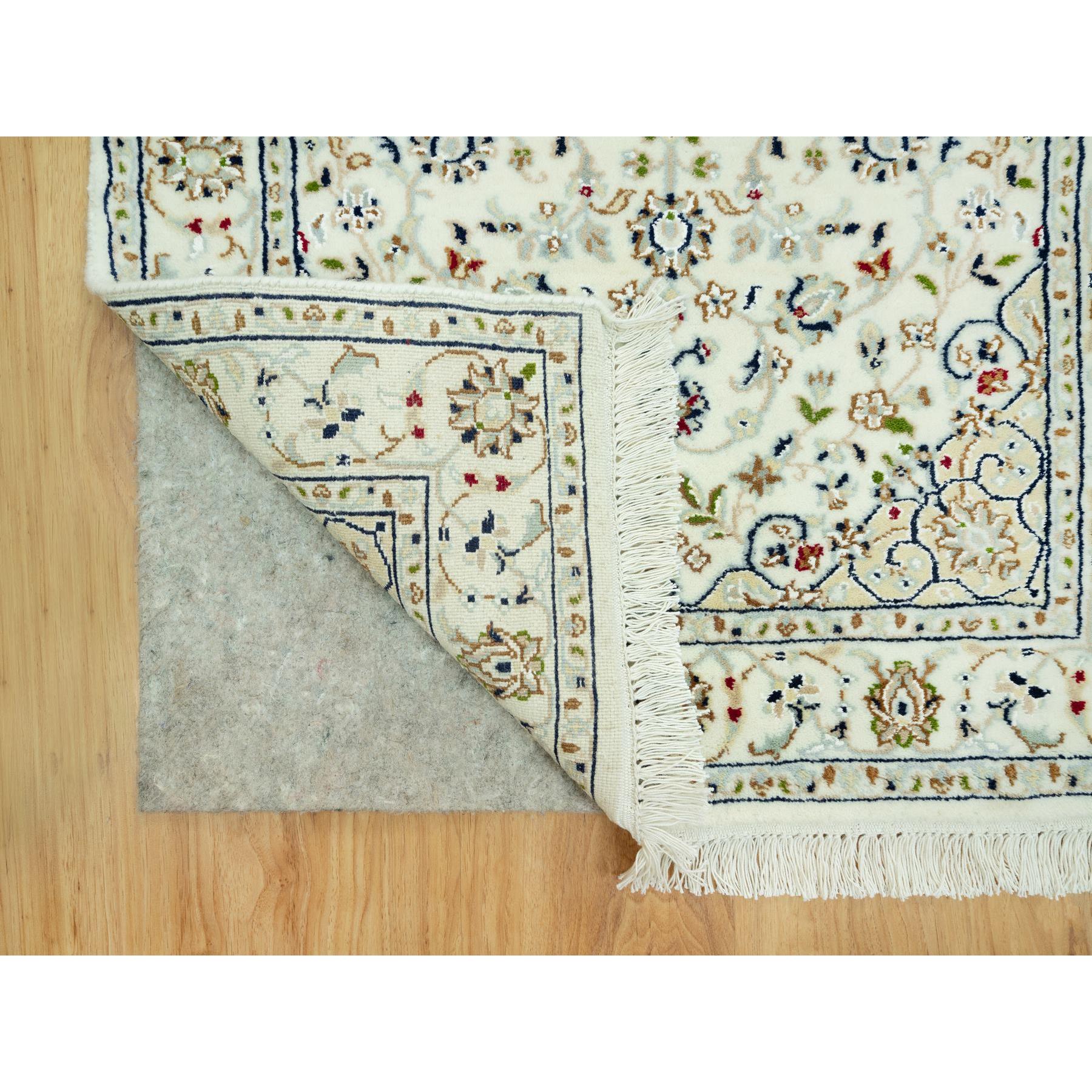 2'8"x12'1" Huntington White, Denser Weave Nain With Central Medallion Flower Design, Hand Knotted, 250 KPSI 100% Wool, Runner Oriental Rug HR90504 - Image 3