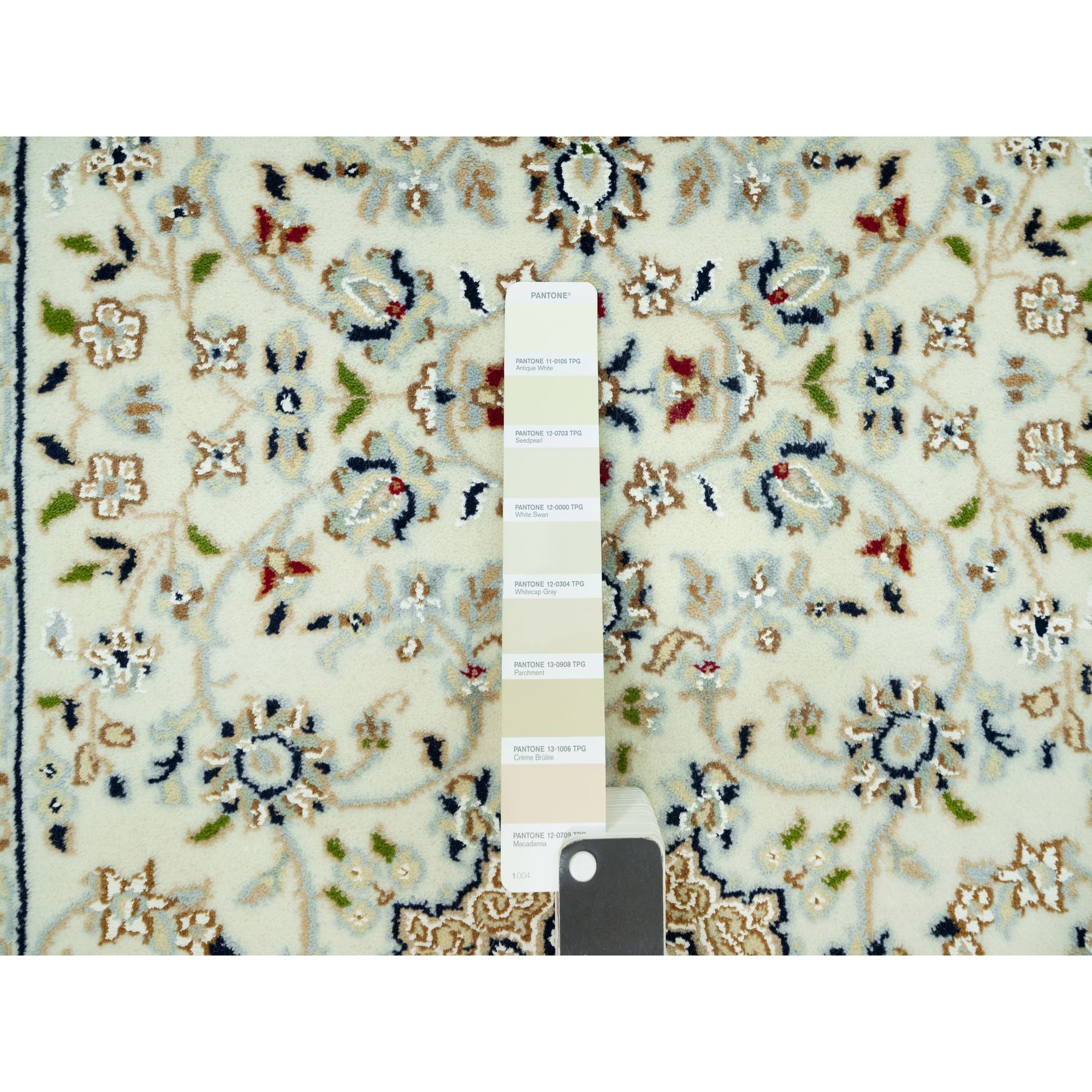 2'8"x12'1" Huntington White, Denser Weave Nain With Central Medallion Flower Design, Hand Knotted, 250 KPSI 100% Wool, Runner Oriental Rug HR90504 - Image 4