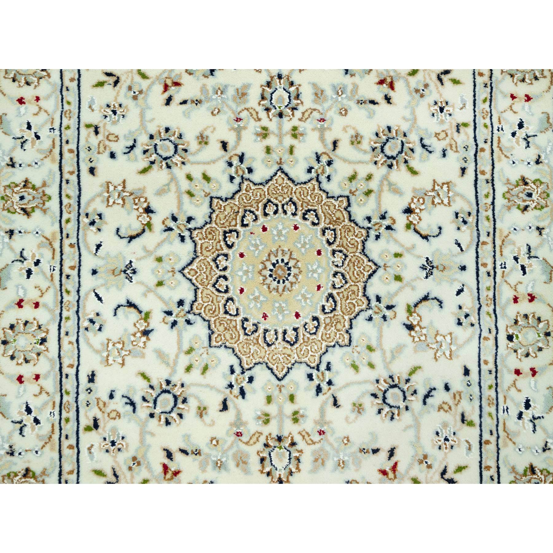 2'8"x12'1" Huntington White, Denser Weave Nain With Central Medallion Flower Design, Hand Knotted, 250 KPSI 100% Wool, Runner Oriental Rug HR90504 - Image 5