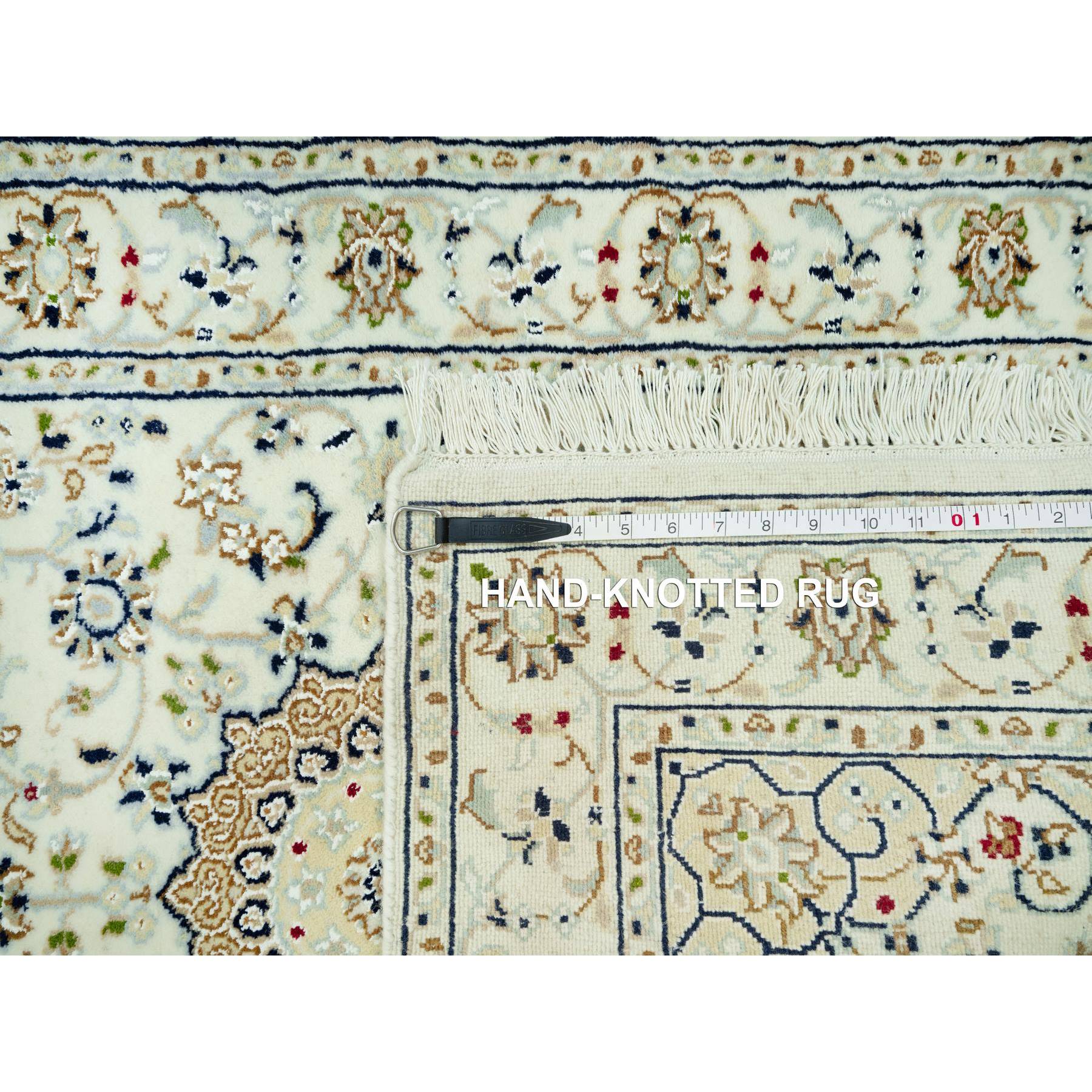 2'8"x12'1" Huntington White, Denser Weave Nain With Central Medallion Flower Design, Hand Knotted, 250 KPSI 100% Wool, Runner Oriental Rug HR90504 - Image 8