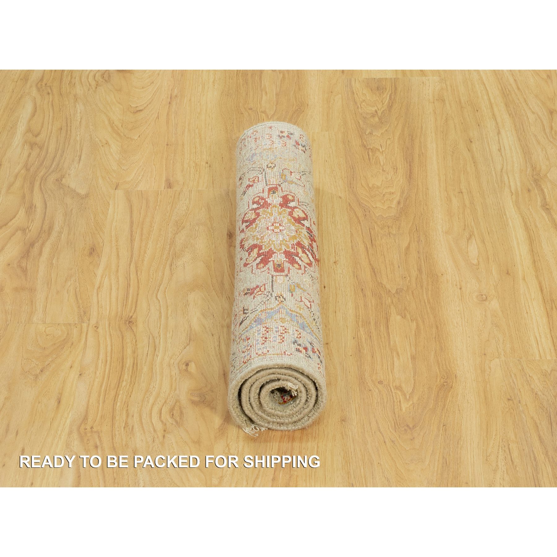 2'3"x3' Parmesan Beige, Wool and Pure Silk, The Sunset Rosettes with Vibrant Colors, Hand Knotted, Soft to Touch, Oriental Rug HR90522 - Image 6