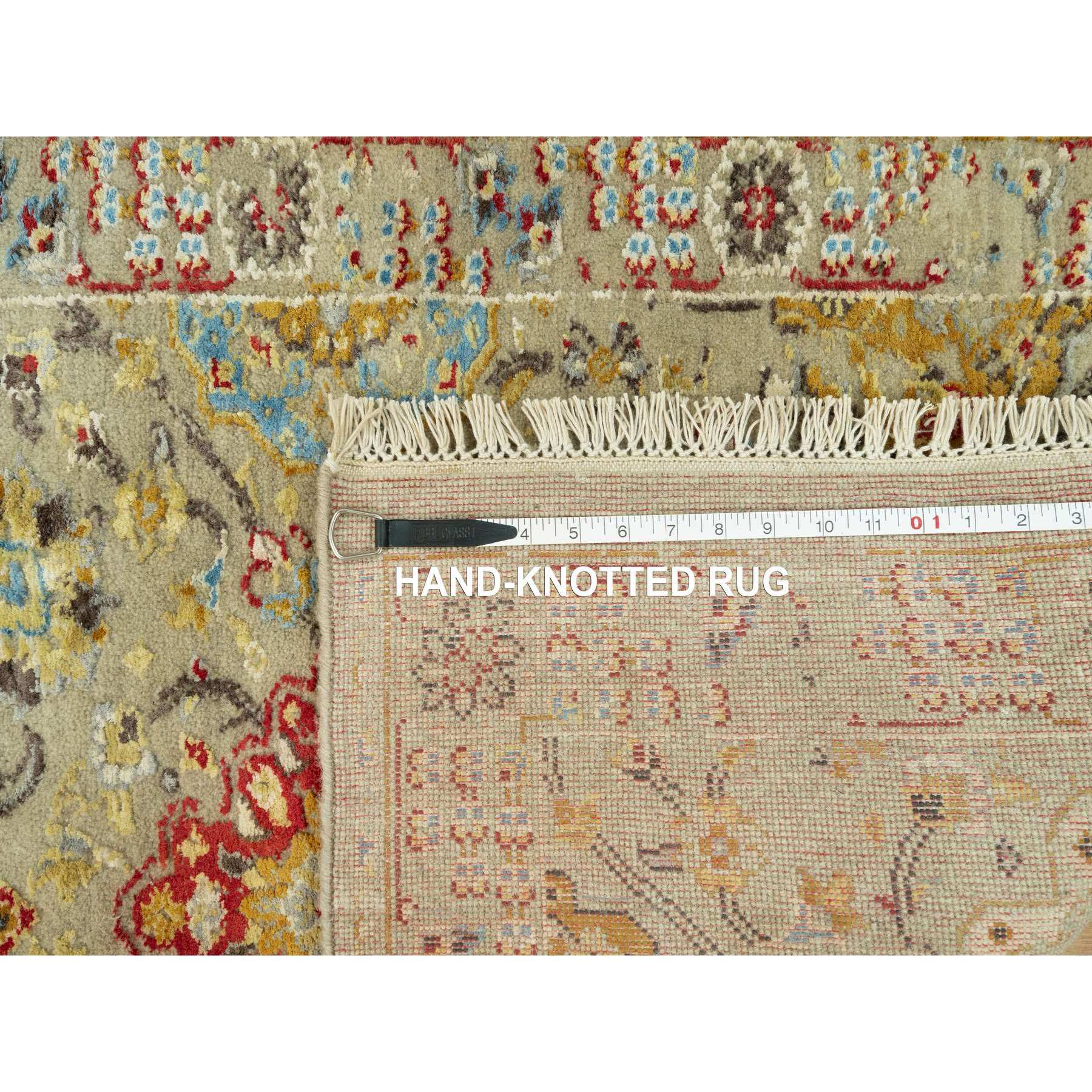 2'8"x6' Dandelion Beige, Hand Knotted, Soft to Touch, The Sunset Rosettes, Vibrant Colors, Wool and Pure Silk, Runner Oriental Rug HR90524 - Image 8