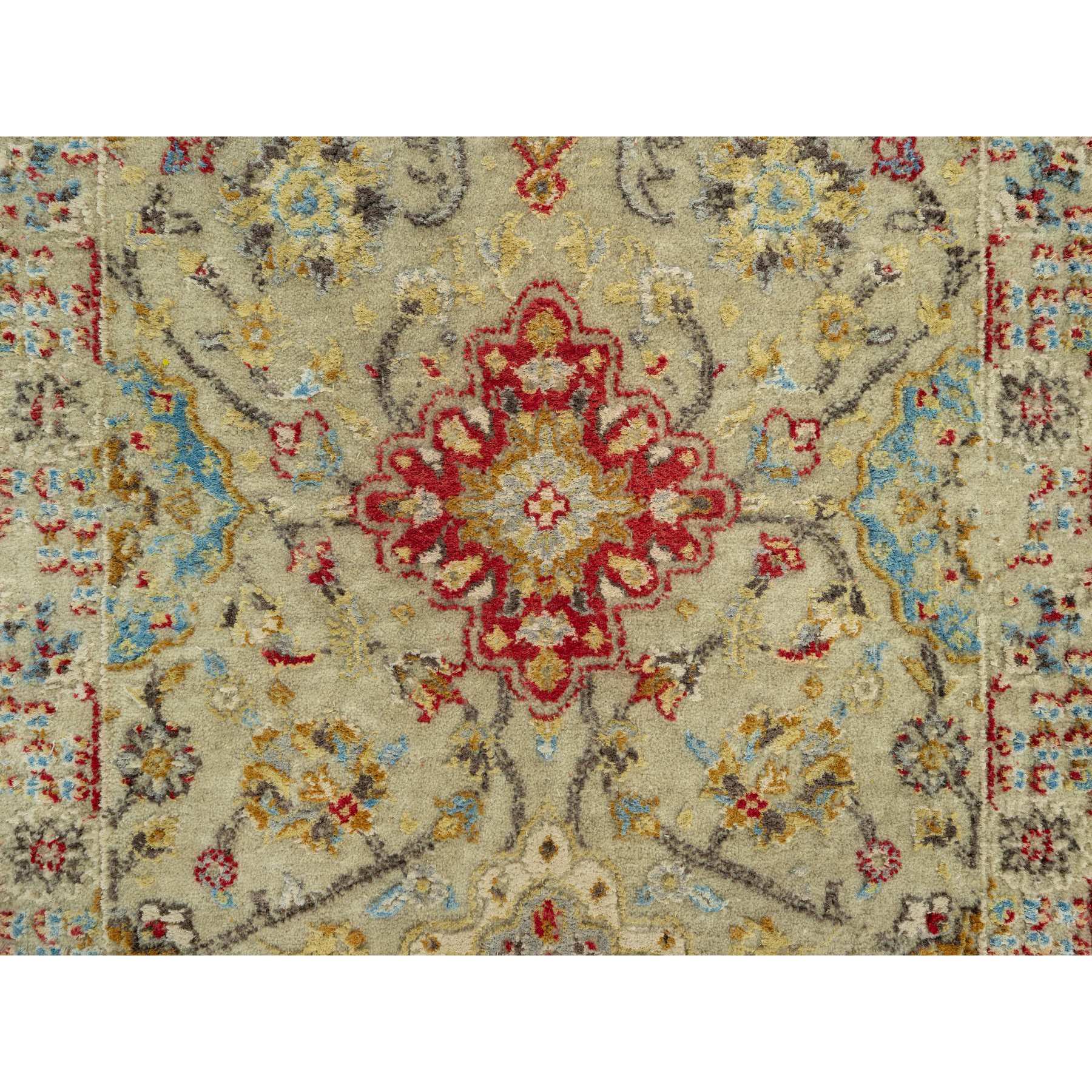 2'9"x16' Breezy Beige, Hand Knotted Soft Shiny Wool, The Sunset Rosettes, Vibrant Colors, Wool and Pure Silk, Runner Oriental Rug HR90528 - Image 5