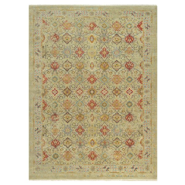 10'3"x13'10" Biscoti Beige, The Sunset Rosettes, Wool and Pure Silk, Hand Knotted, Soft Colors, Oriental Rug HR90535