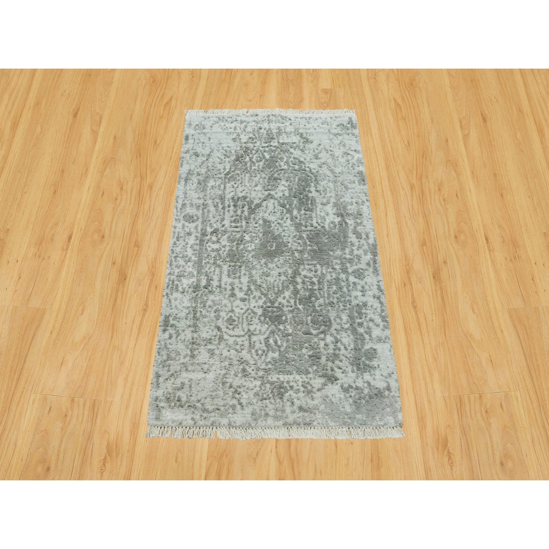 2'x3'2" Xanadu Gray, Broken Wool and Silk, Persian Design, Soft to Touch, Denser Weave, Hand Knotted, Oriental Rug HR90536 - Image 2