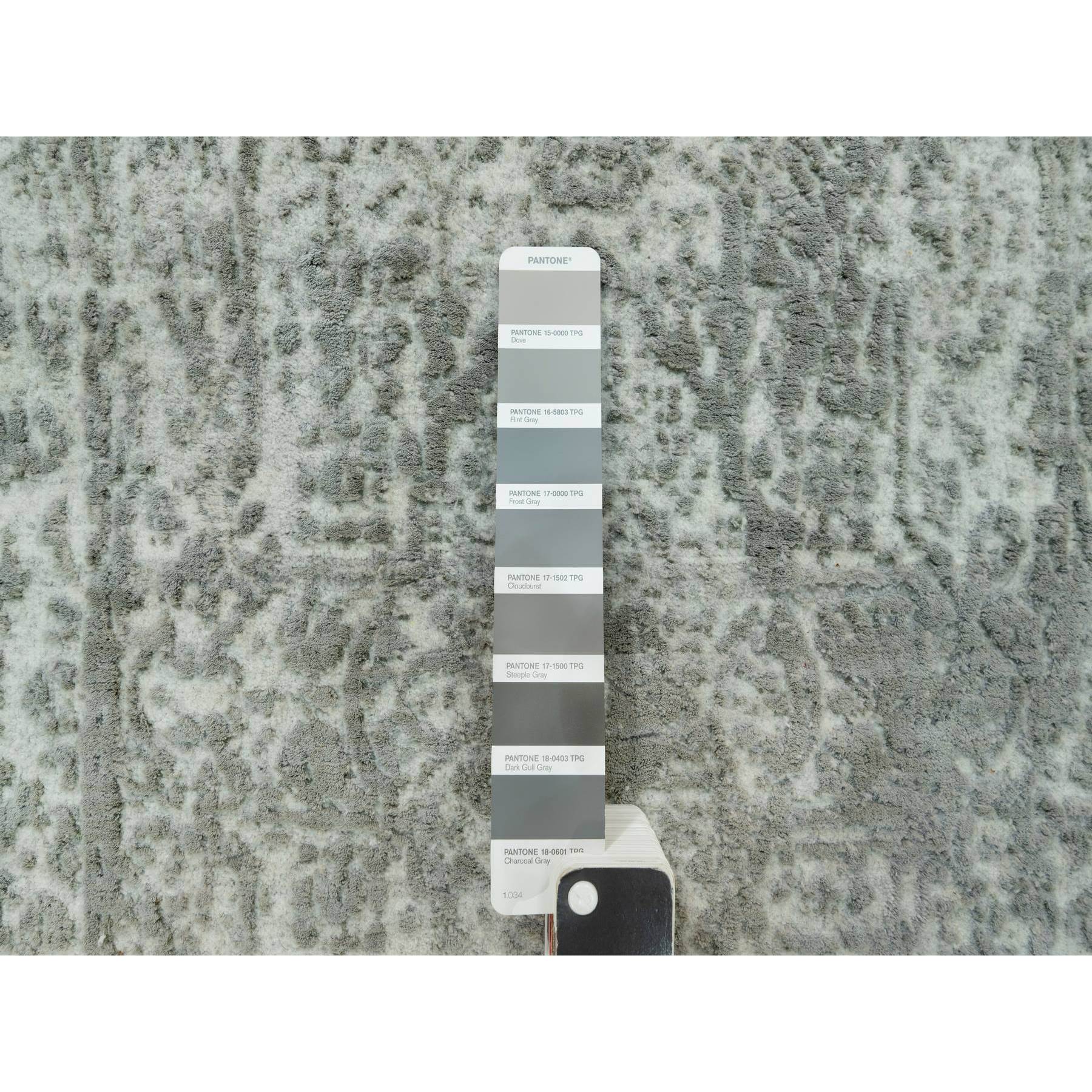 2'x3'2" Xanadu Gray, Broken Wool and Silk, Persian Design, Soft to Touch, Denser Weave, Hand Knotted, Oriental Rug HR90536 - Image 4