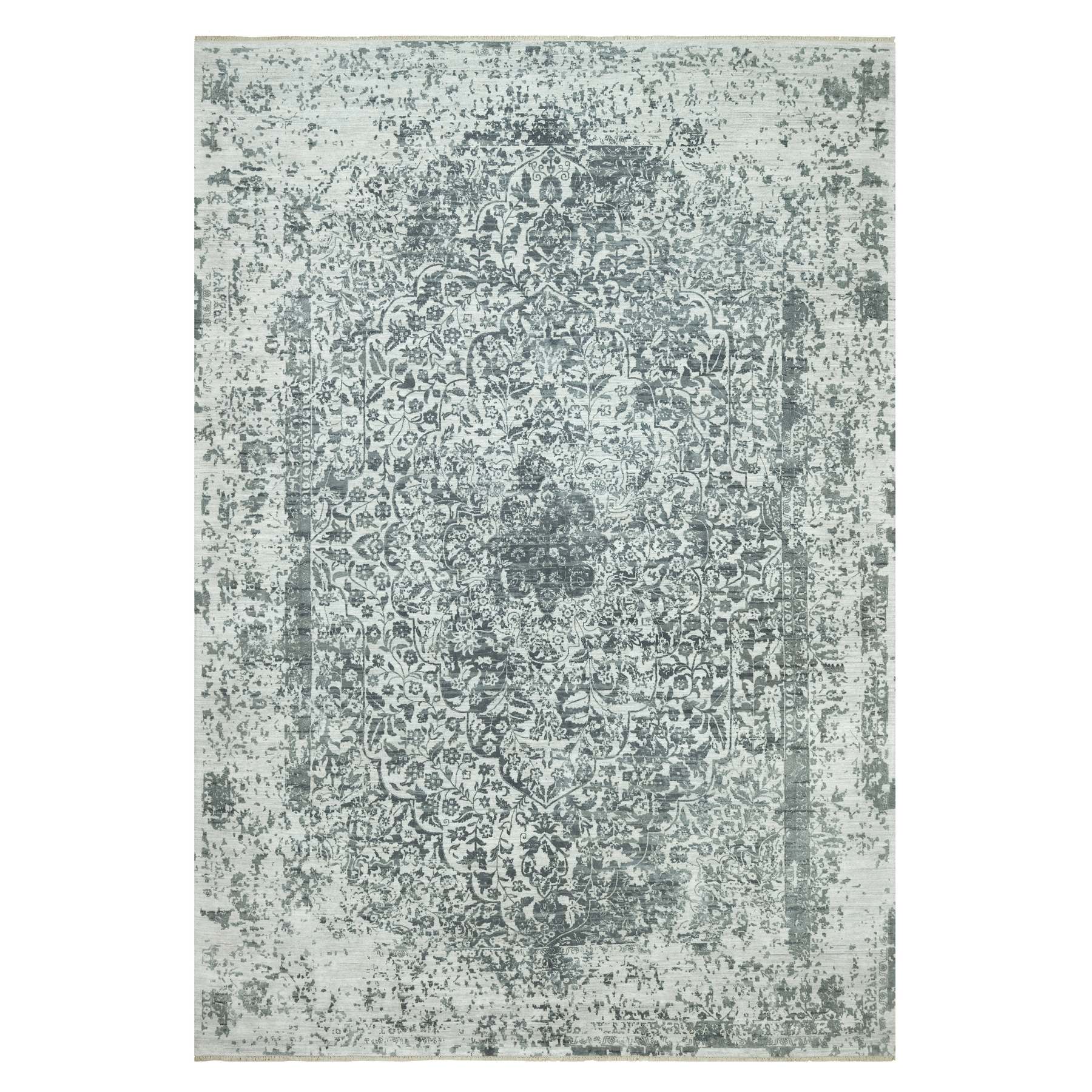 12'x18' Rustic Gray, Hand Knotted Broken Persian Design, Wool And Silk, Oversized Oriental Rug HR90546