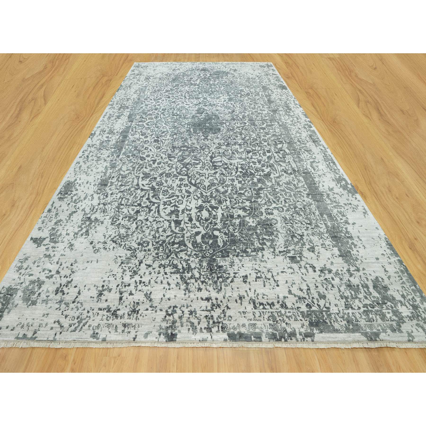 12'x18' Rustic Gray, Hand Knotted Broken Persian Design, Wool And Silk, Oversized Oriental Rug HR90546 - Image 2