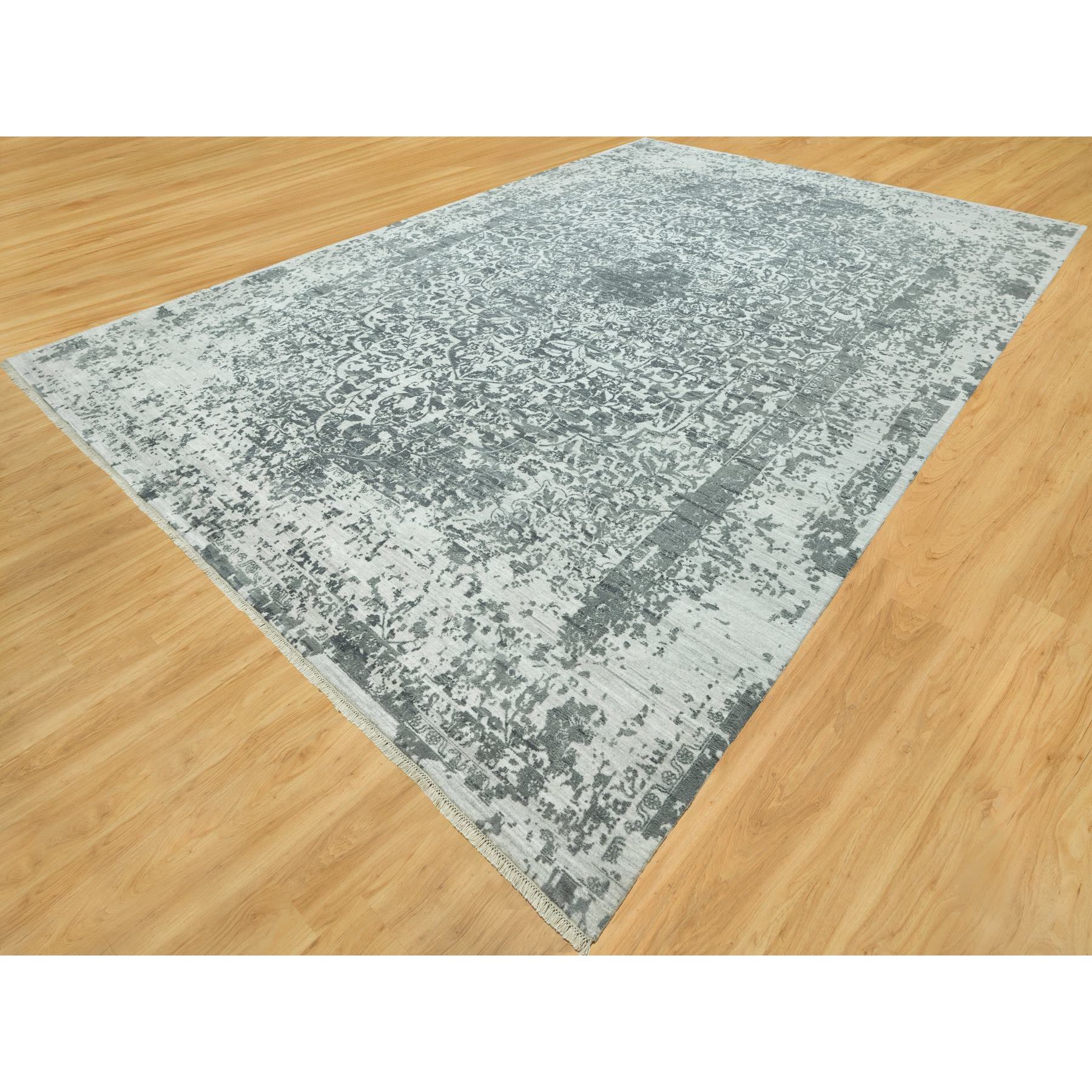 12'x18' Rustic Gray, Hand Knotted Broken Persian Design, Wool And Silk, Oversized Oriental Rug HR90546 - Image 3