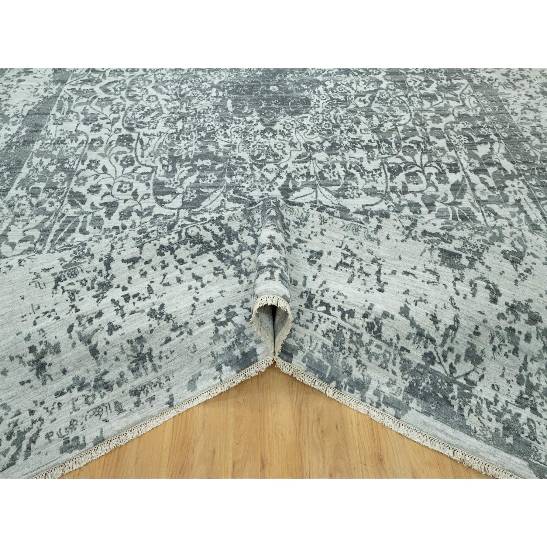 12'x18' Rustic Gray, Hand Knotted Broken Persian Design, Wool And Silk, Oversized Oriental Rug HR90546 - Image 5