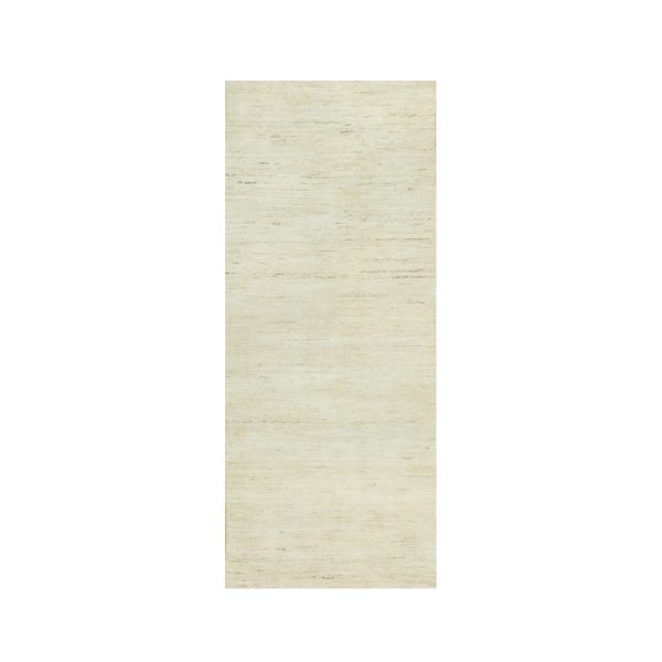 2'6"x6' Great Hall Mouldings White, Denser Weave, Hand Knotted, Lori Buft Gabbeh Plain Design, 100% Wool, Runner Oriental Rug HR90556