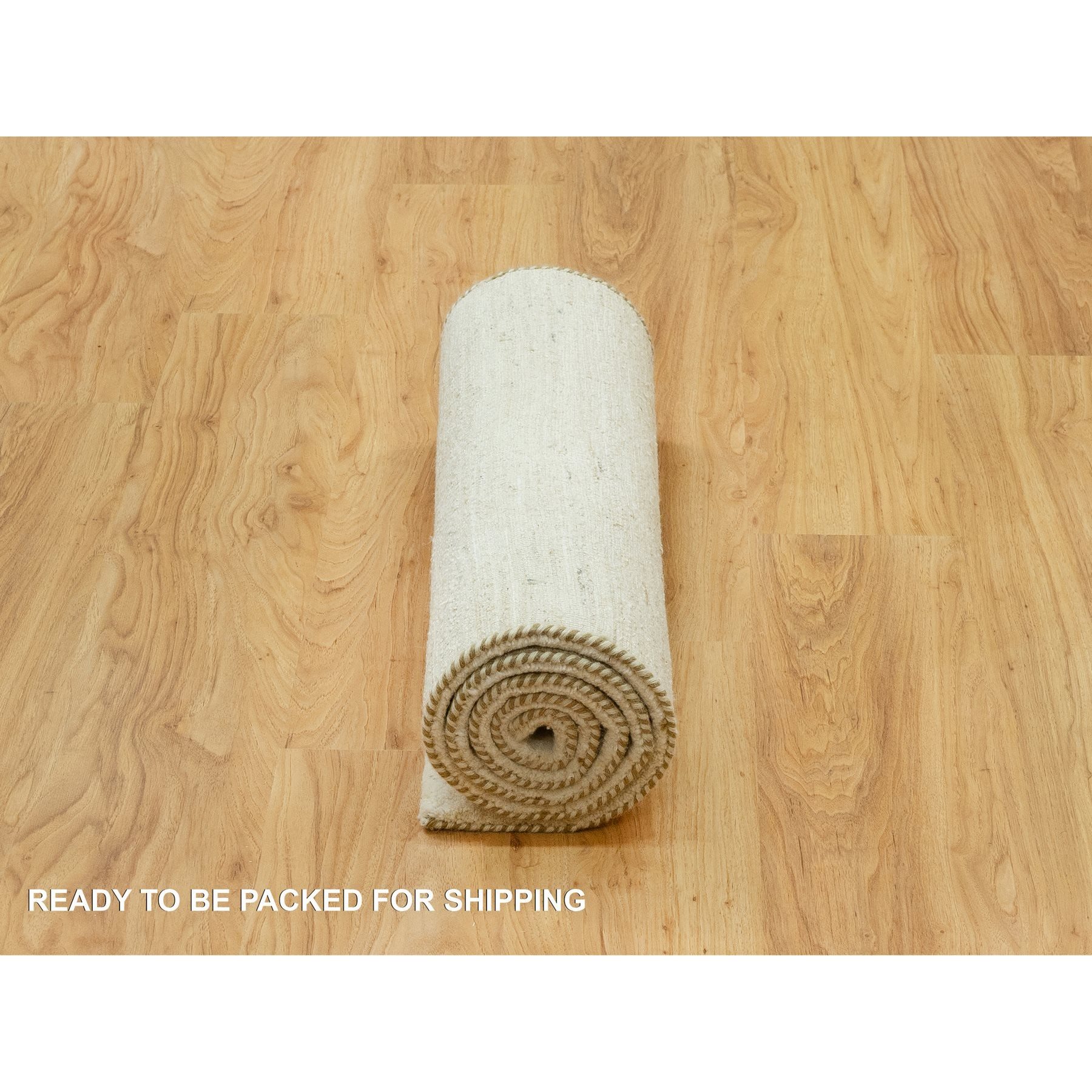 2'6"x6' Great Hall Mouldings White, Denser Weave, Hand Knotted, Lori Buft Gabbeh Plain Design, 100% Wool, Runner Oriental Rug HR90556 - Image 6