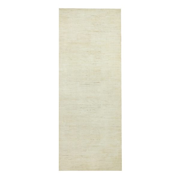5'1x13'10" Quiet White, Denser Weave, Soft to Touch, Lori Buft Gabbeh Plain Design, 100% Pure Wool, Hand Knotted, Wide Runner, Oriental Rug HR90559