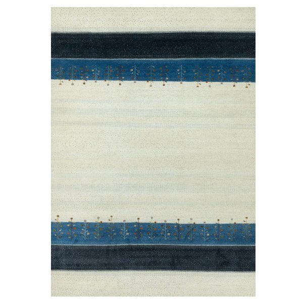 10'x14'1" Floral White, Tree Design Modern Gabbeh Lori Buft , Pure Wool, Hand Knotted Thick and Plush Soft Pile Oriental Rug HR90569