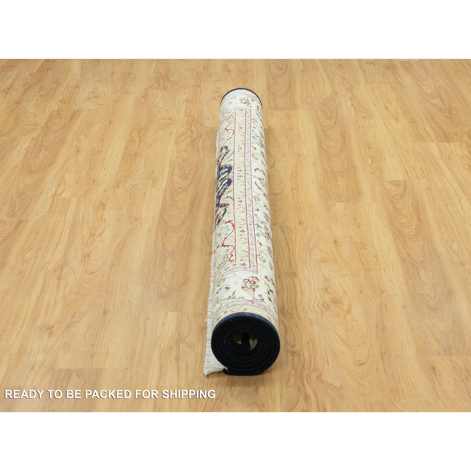 7'x7' Broncos Blue With Dove White, Nain Central Medallion Flower Design, 250 KPSI, Soft Wool, Hand Knotted, Oriental Square Rug HR90593 - Image 6