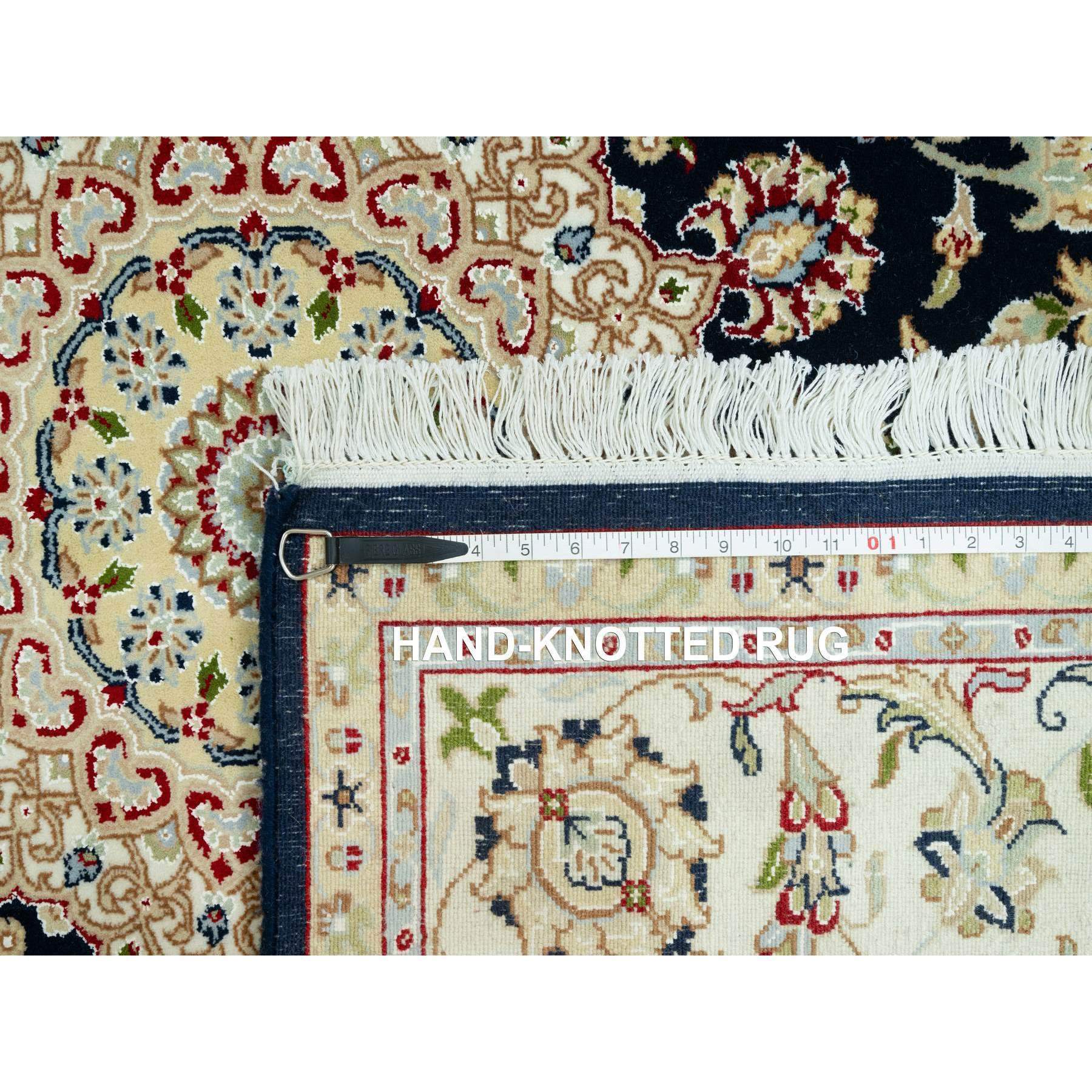 7'x7' Broncos Blue With Dove White, Nain Central Medallion Flower Design, 250 KPSI, Soft Wool, Hand Knotted, Oriental Square Rug HR90593 - Image 8