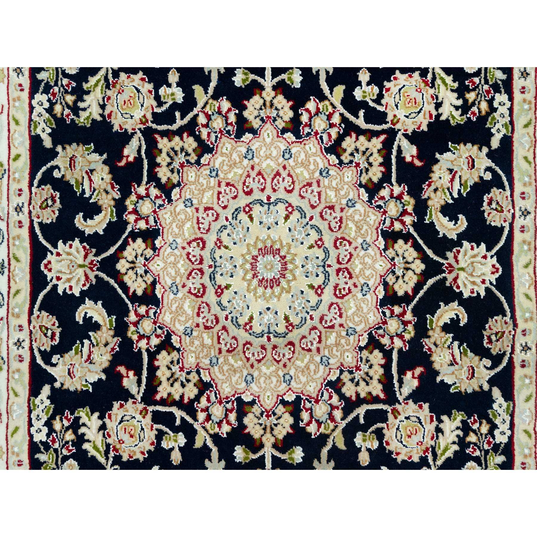 4'3"x6'3" Gale Force Blue, 250 KPSI, Nain Pure Wool Central Medallion Floral Design Denser Weave, Hand Knotted, Oriental Rug HR90619 - Image 5