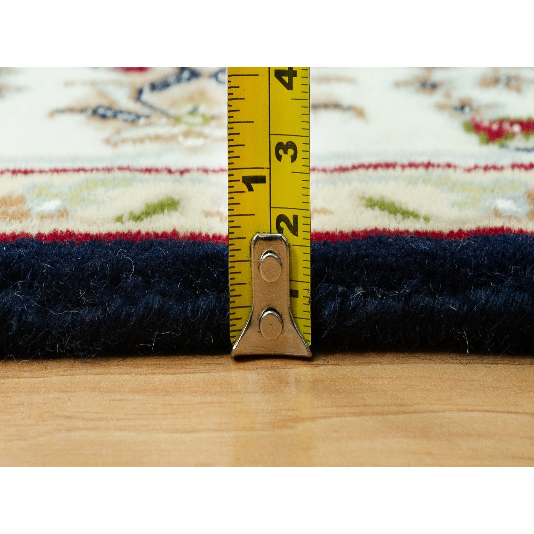 4'3"x6'3" Gale Force Blue, 250 KPSI, Nain Pure Wool Central Medallion Floral Design Denser Weave, Hand Knotted, Oriental Rug HR90619 - Image 7