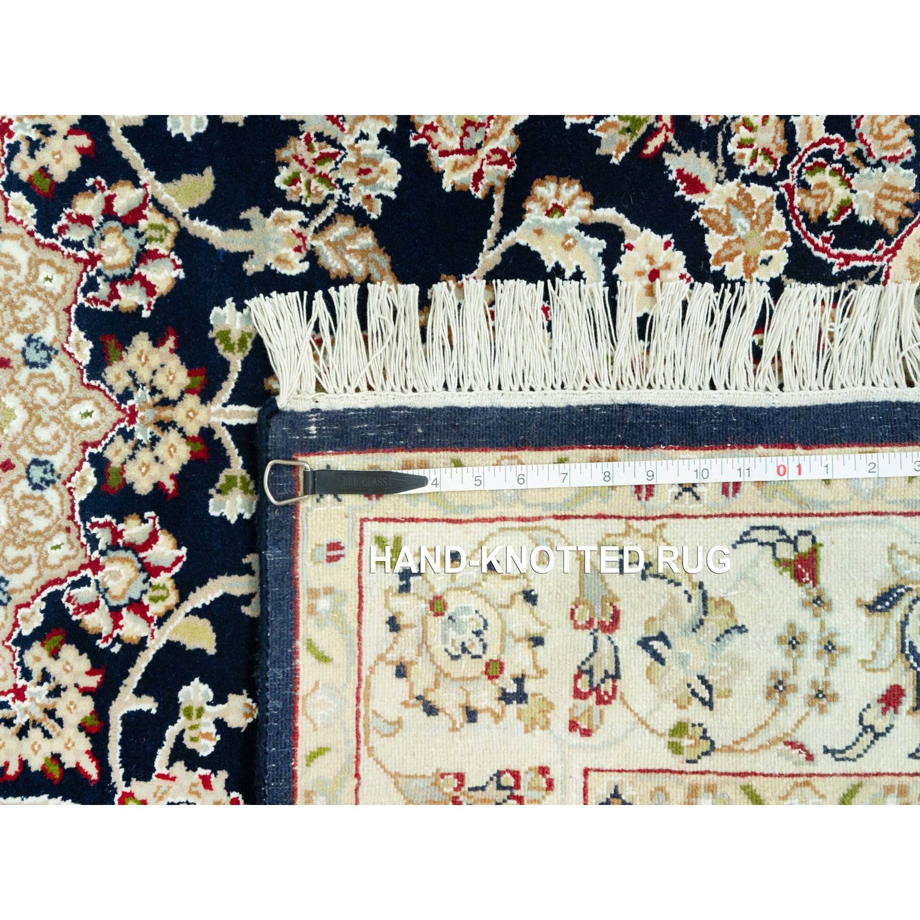 4'3"x6'3" Gale Force Blue, 250 KPSI, Nain Pure Wool Central Medallion Floral Design Denser Weave, Hand Knotted, Oriental Rug HR90619 - Image 8