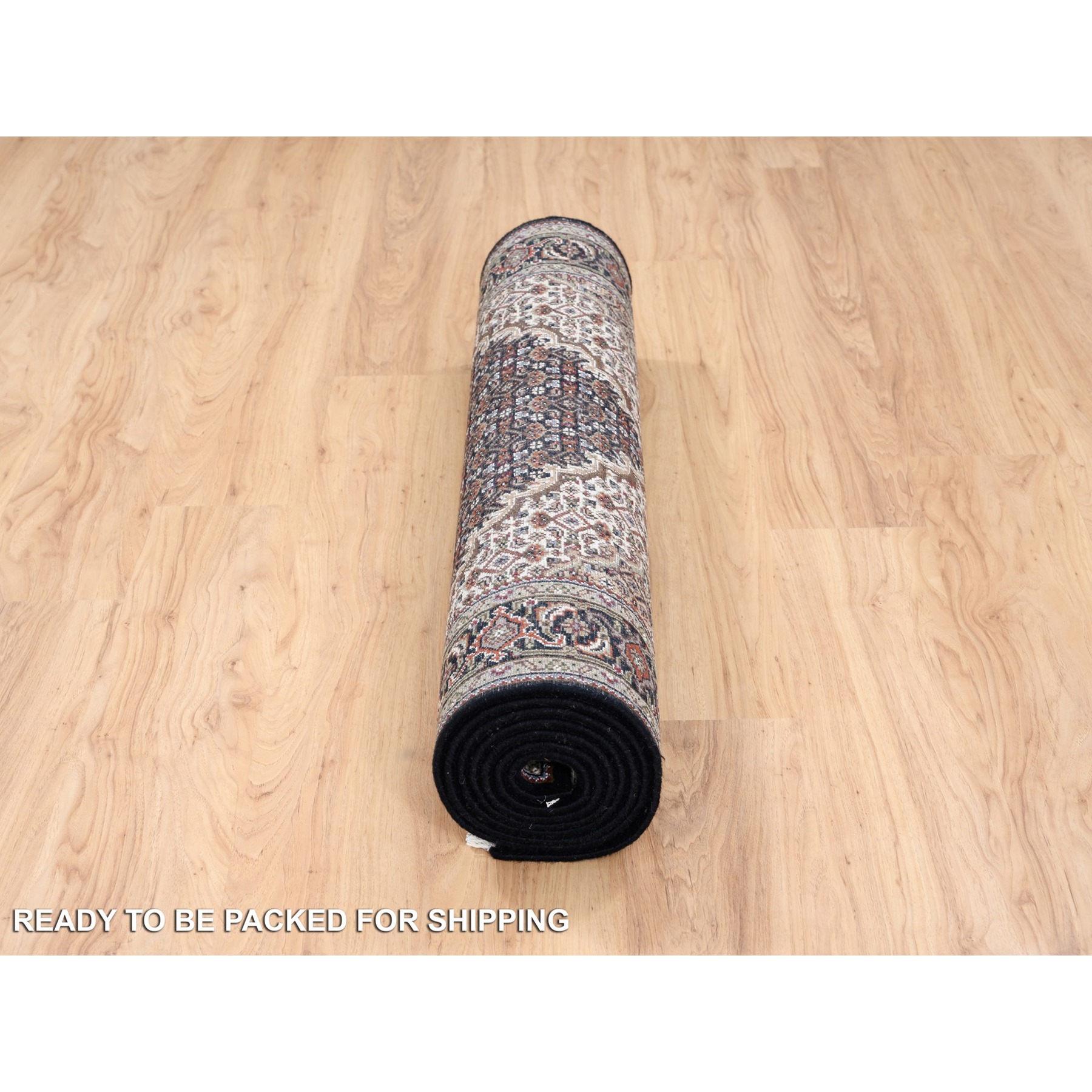 3'10"x10'4" Wool Black Tabriz Mahi with Fish Medallions Design Hand Knotted Wide Runner Oriental Rug HR63320 - Image 6
