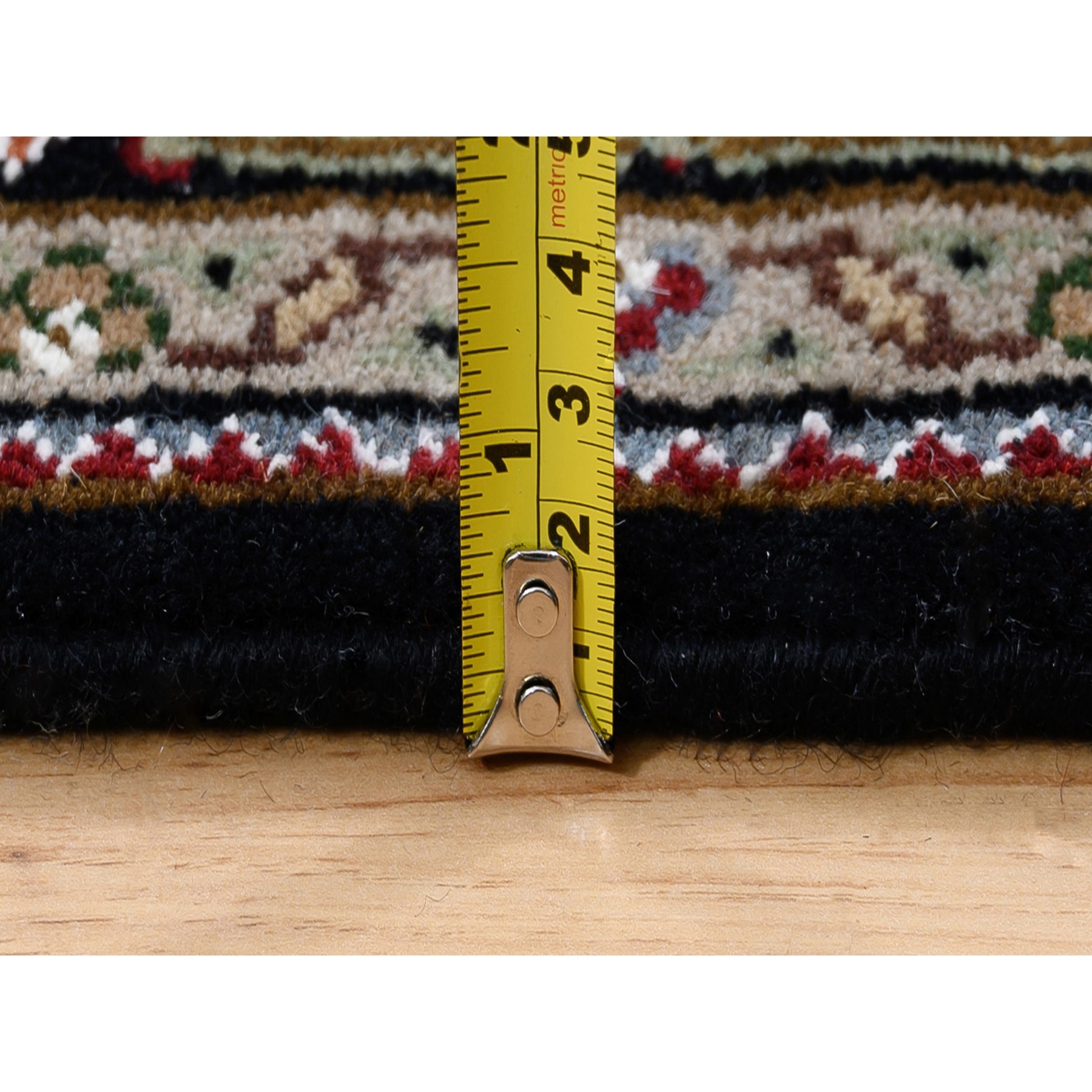 3'10"x10'4" Wool Black Tabriz Mahi with Fish Medallions Design Hand Knotted Wide Runner Oriental Rug HR63320 - Image 7