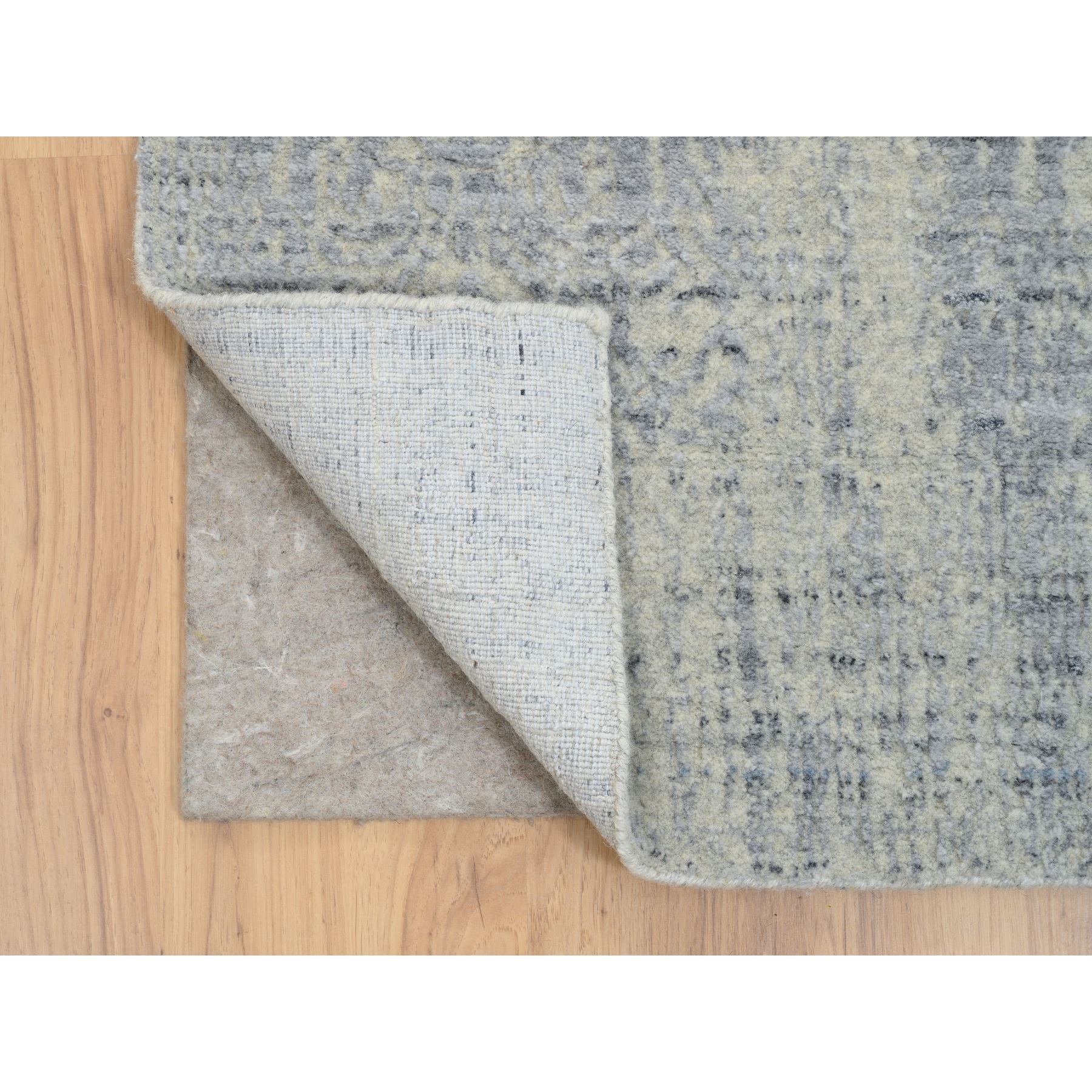 2'6"x12' Gray, Tone On Tone Transitional Erased Design, Jacquard Hand Loomed, Wool And Plant Based Silk, Oriental, Runner Rug HR63754 - Image 3
