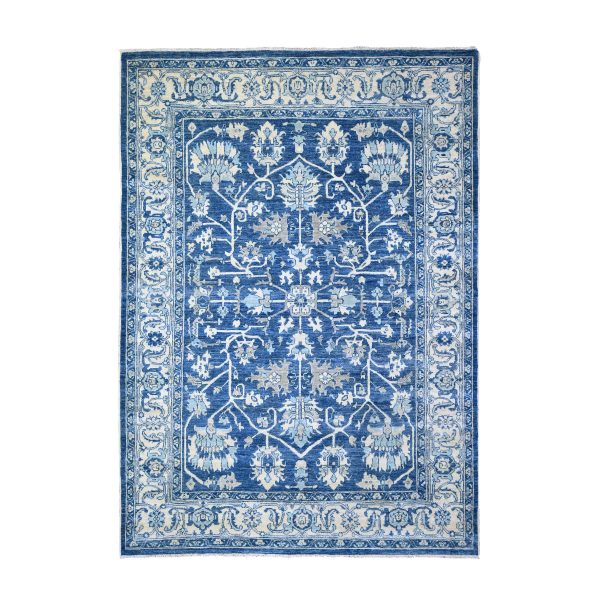 6'1"x8'6" Sapphire Blue, Organic Wool Hand Knotted, Finer Peshawar with All Over Heriz Design, Densely Woven Natural Dyes, Oriental Rug HR73404