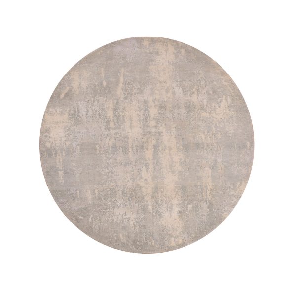 6'x6' Flannel Gray, Wool and Silk, Hand Knotted, Modern Abstract Design, Round Oriental Rug HR75347