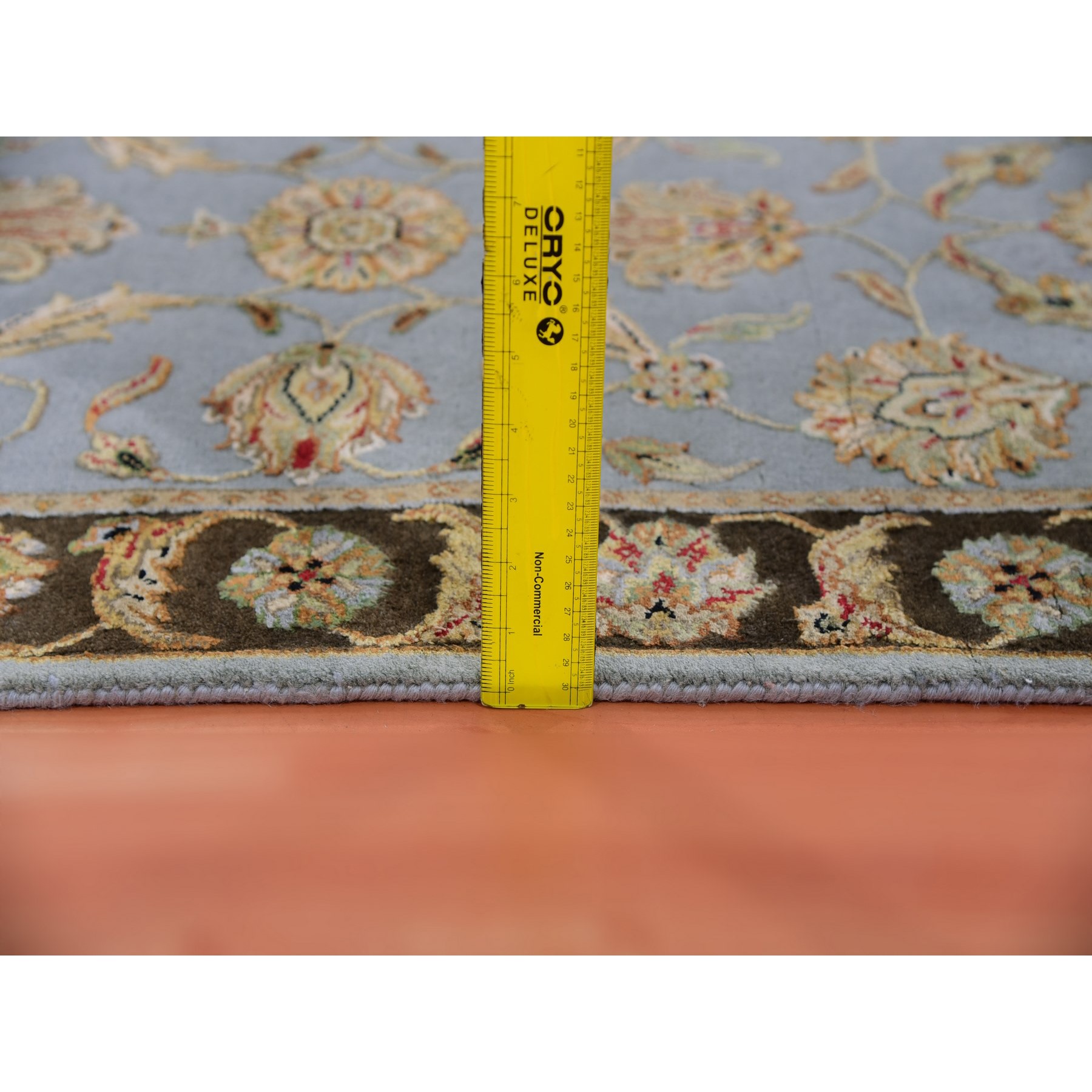2'8"x20'8" Cathedral Gray and Raisin Brown, Hand Knotted, Thick and Plush, Rajasthan All Over Leaf Pattern, Wool and Silk, XL Runner Oriental Rug HR75371 - Image 6