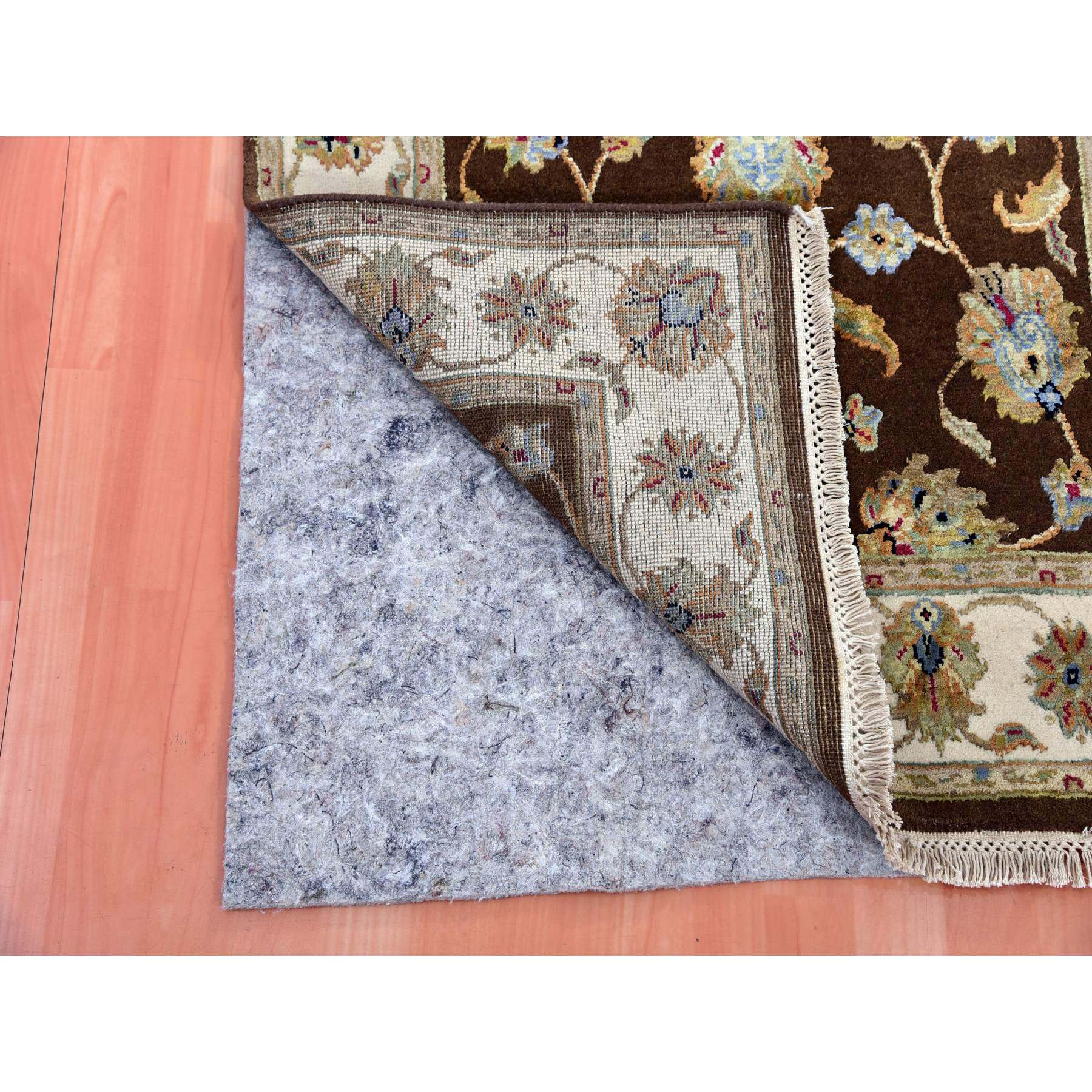 3'x5'1" Breen Brown, Hand Knotted Wool and Silk, Rajasthan With All Over Leaf Design, Thick and Plush, Oriental Rug HR75400 - Image 3