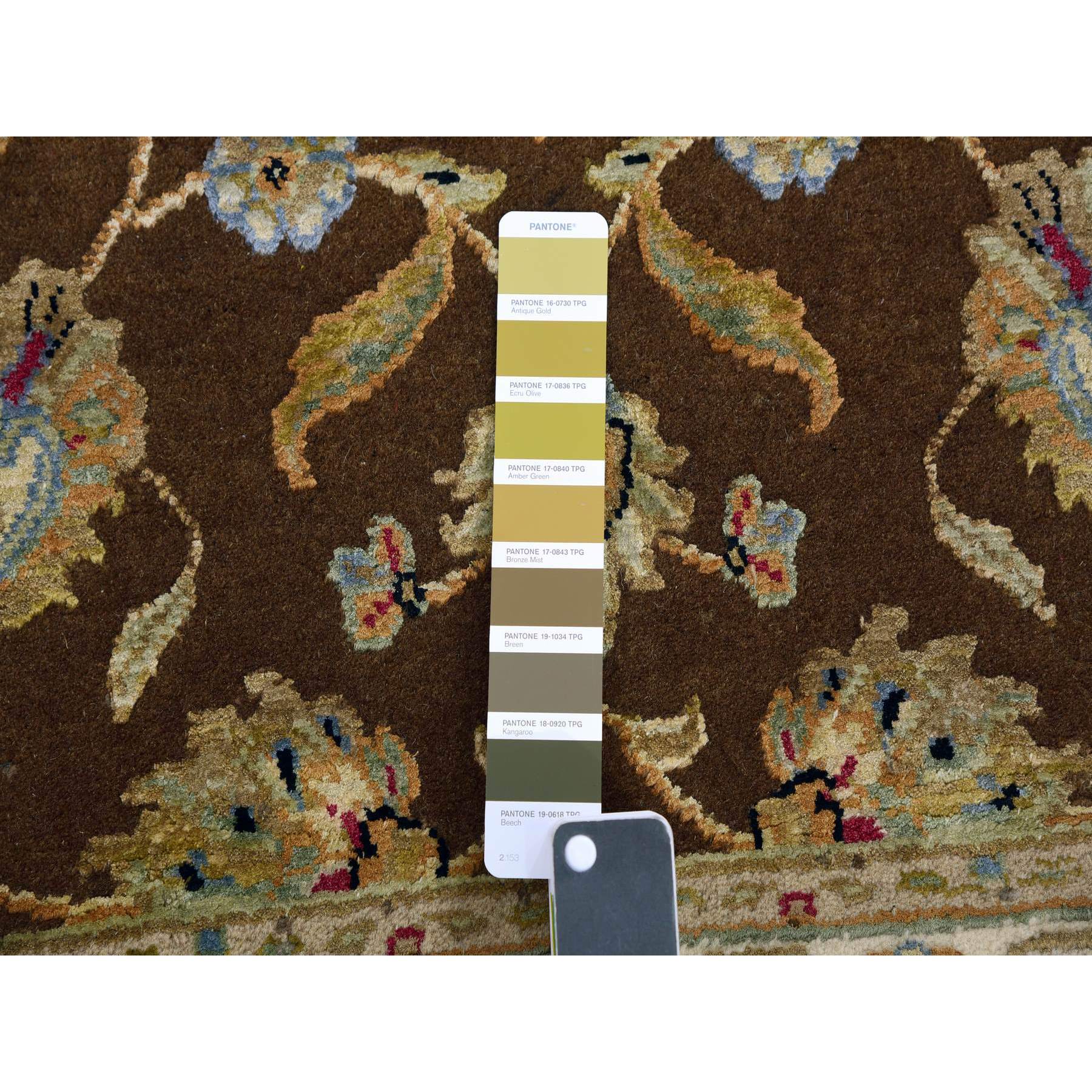 3'x5'1" Breen Brown, Hand Knotted Wool and Silk, Rajasthan With All Over Leaf Design, Thick and Plush, Oriental Rug HR75400 - Image 4