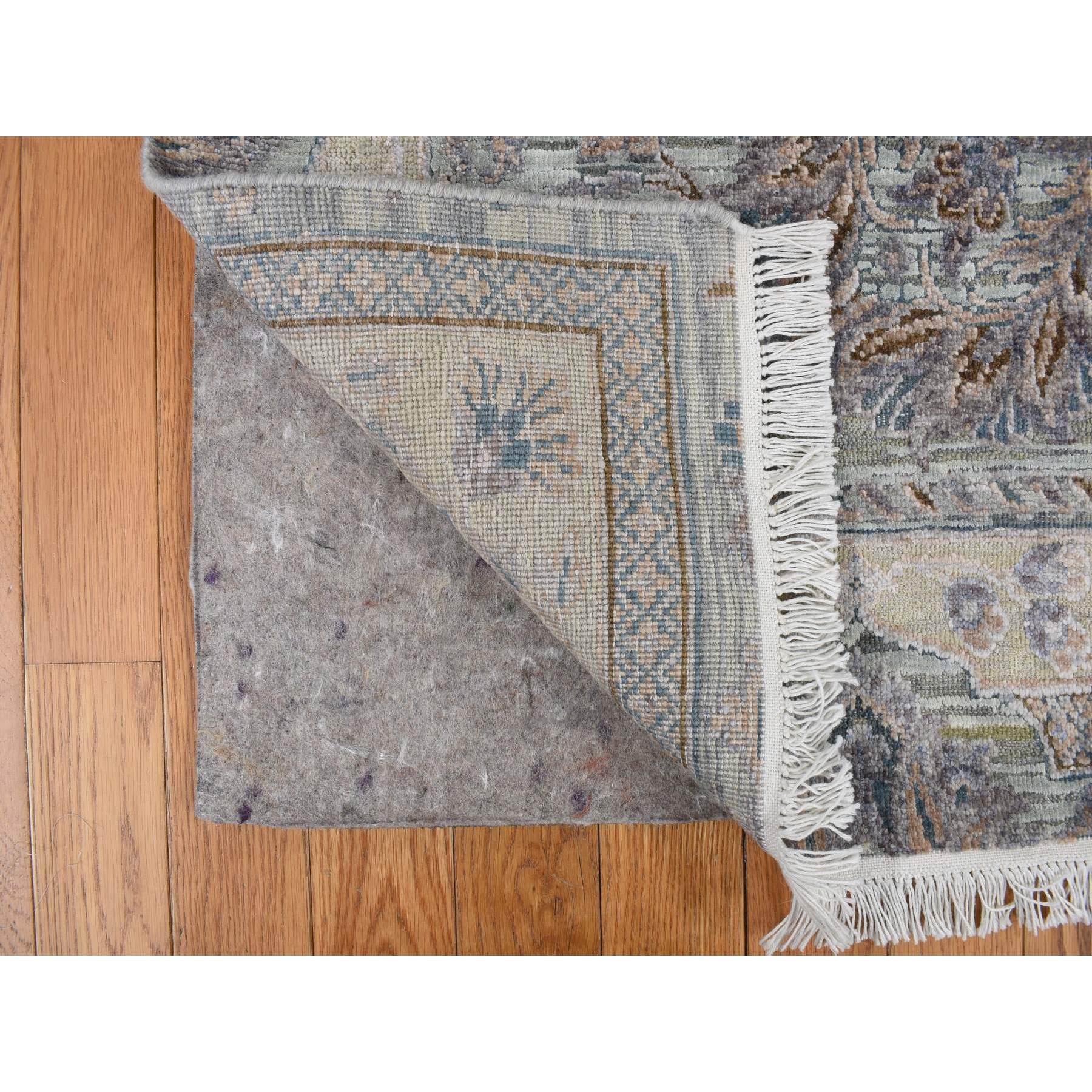 6'1"x9'1" Light Green, Pure Silk with Textured Wool, Mughal Design, Hand Knotted, Oriental Rug HR78110 - Image 4