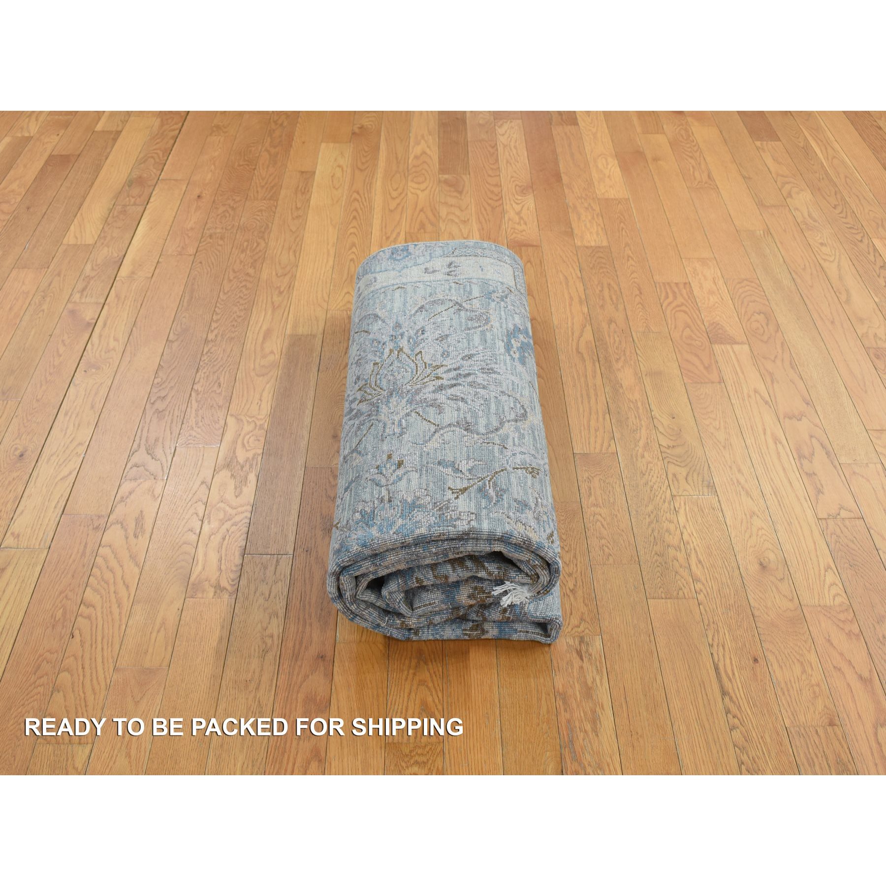 6'1"x9'1" Light Green, Pure Silk with Textured Wool, Mughal Design, Hand Knotted, Oriental Rug HR78110 - Image 8